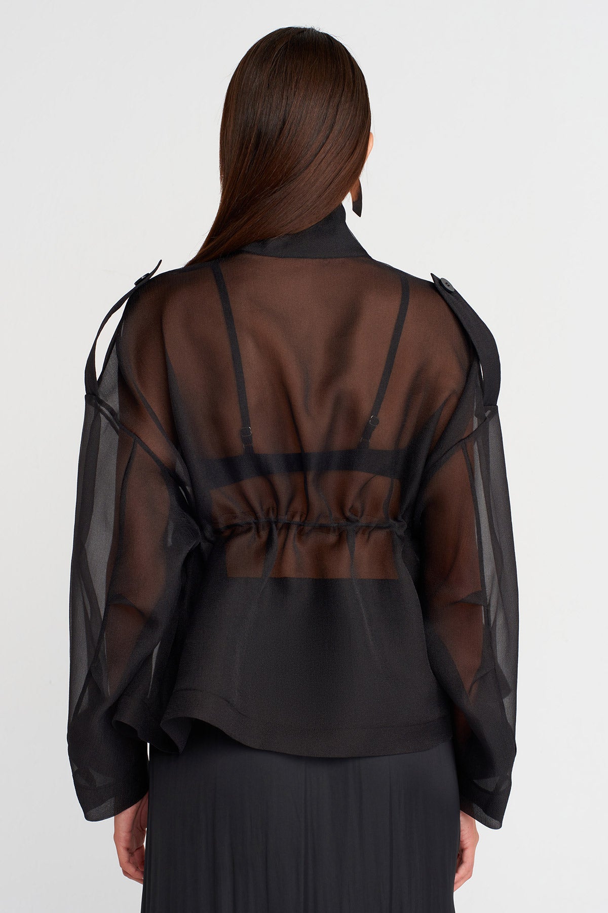 Black Organza Jacket with Drawstring Waist-K255015111