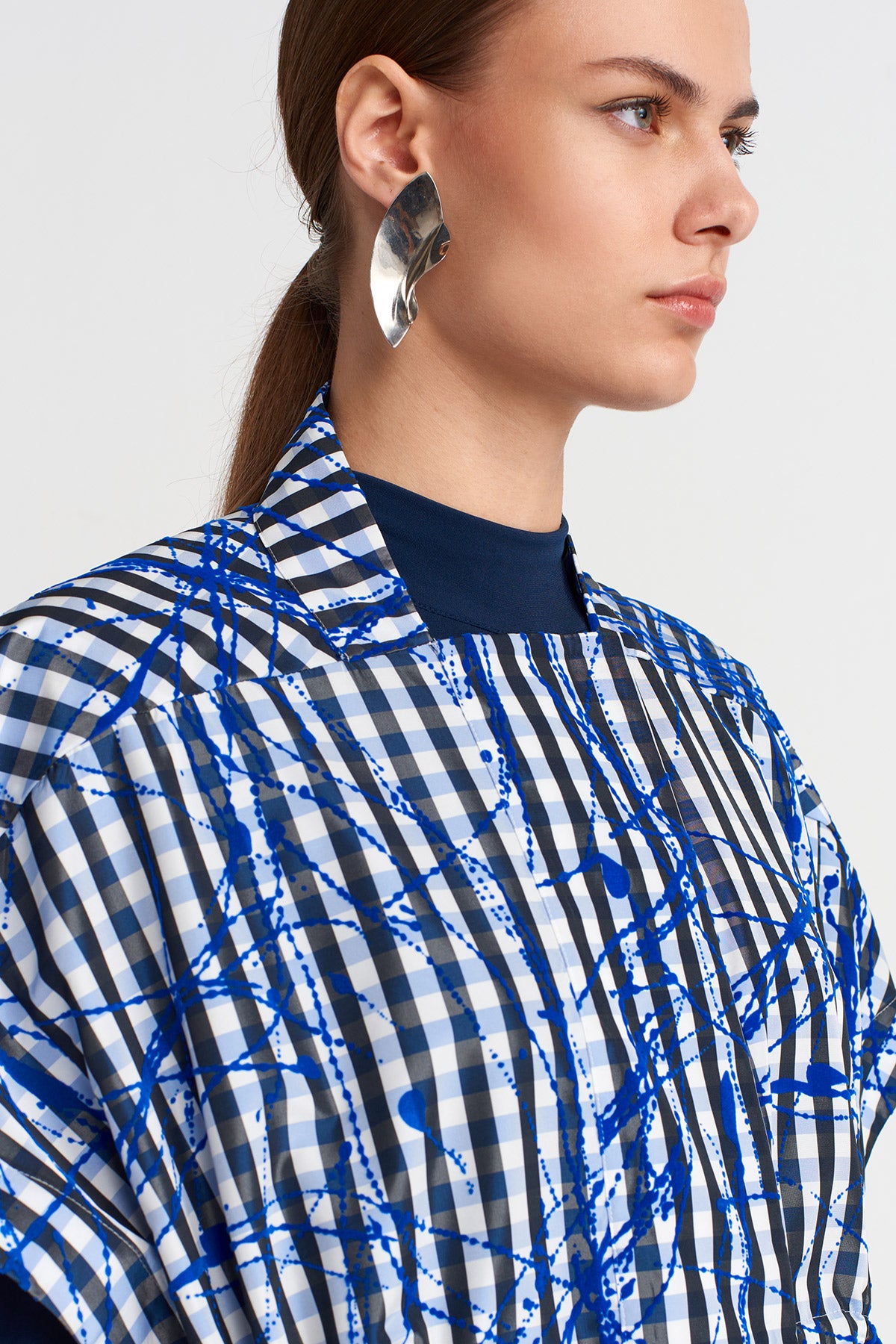 جاكيت ساكسوني كبير الحجم بنقوش - K255015112