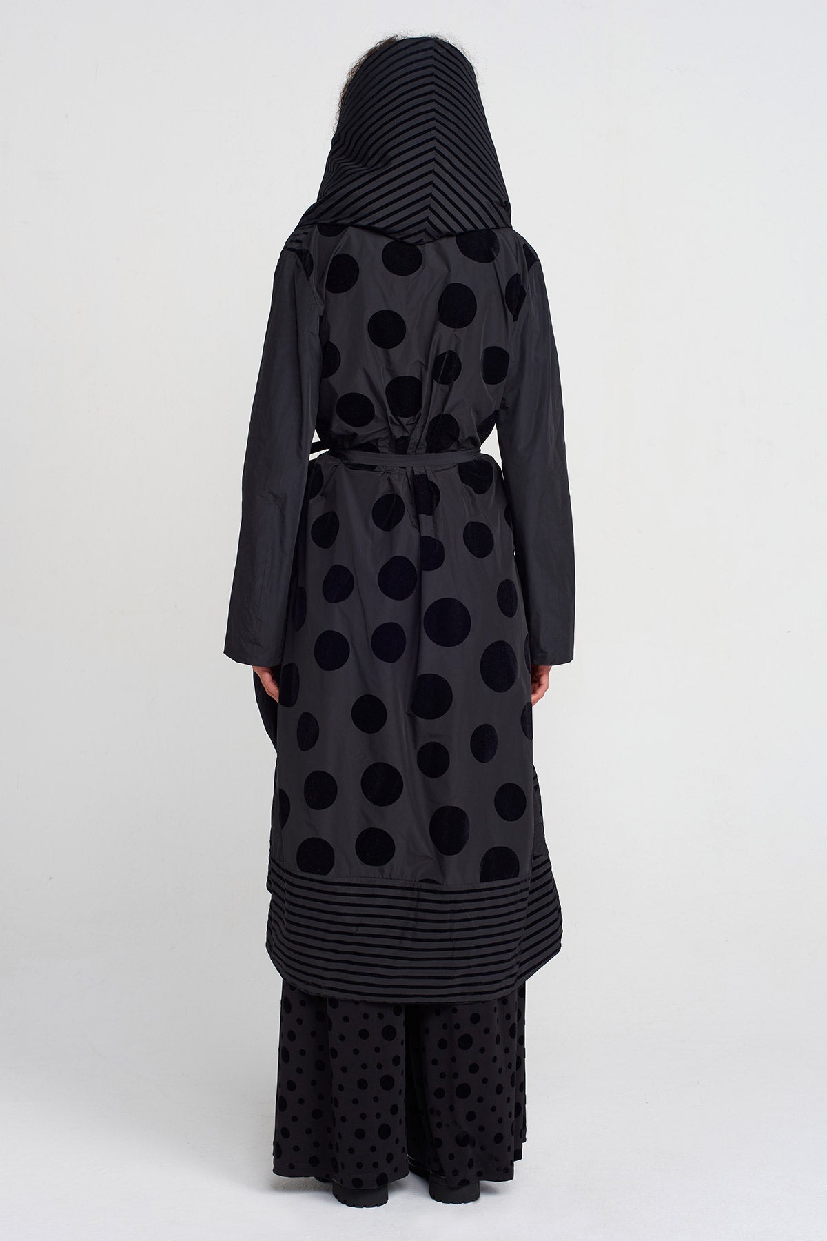 Multicolor Striped and Polka Dot Taffeta Draped Coat-K257017004