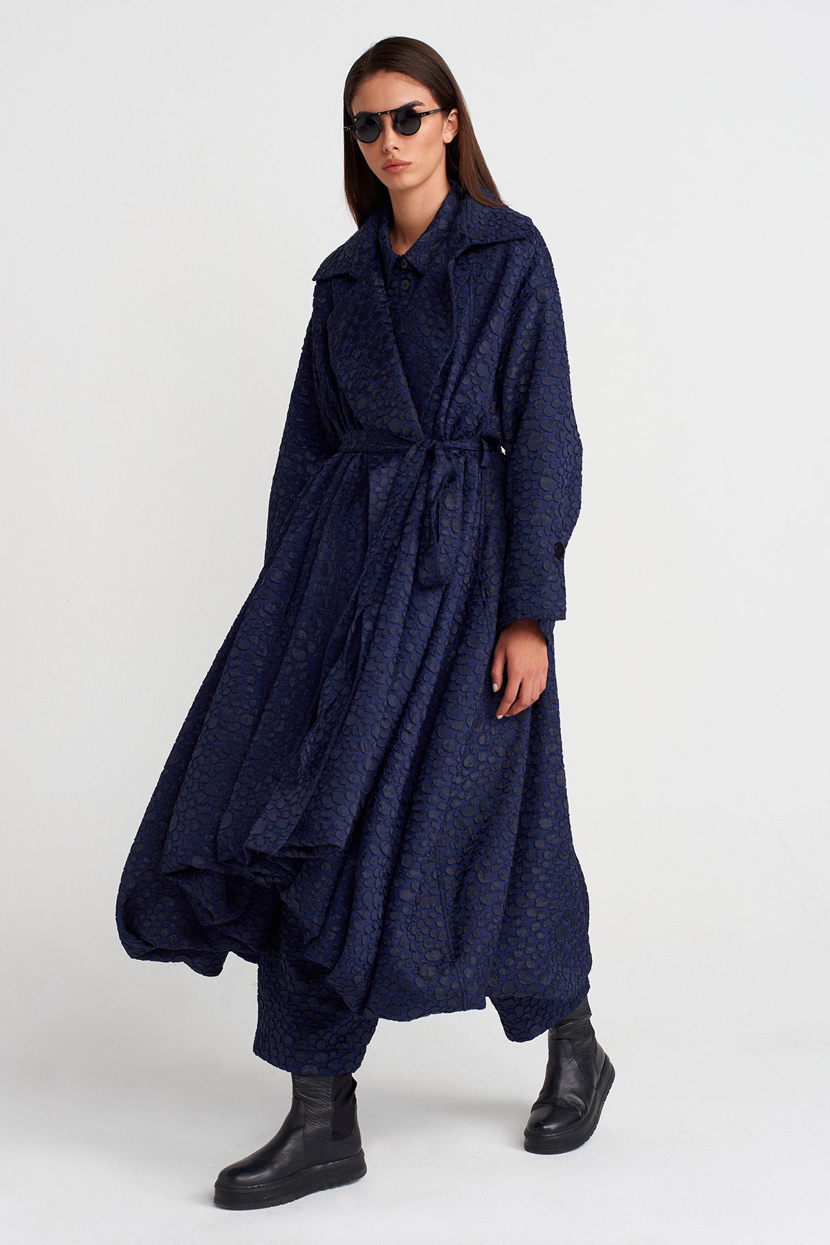 Purple Jacquard Belted Oversize Trench Coat-K257017019