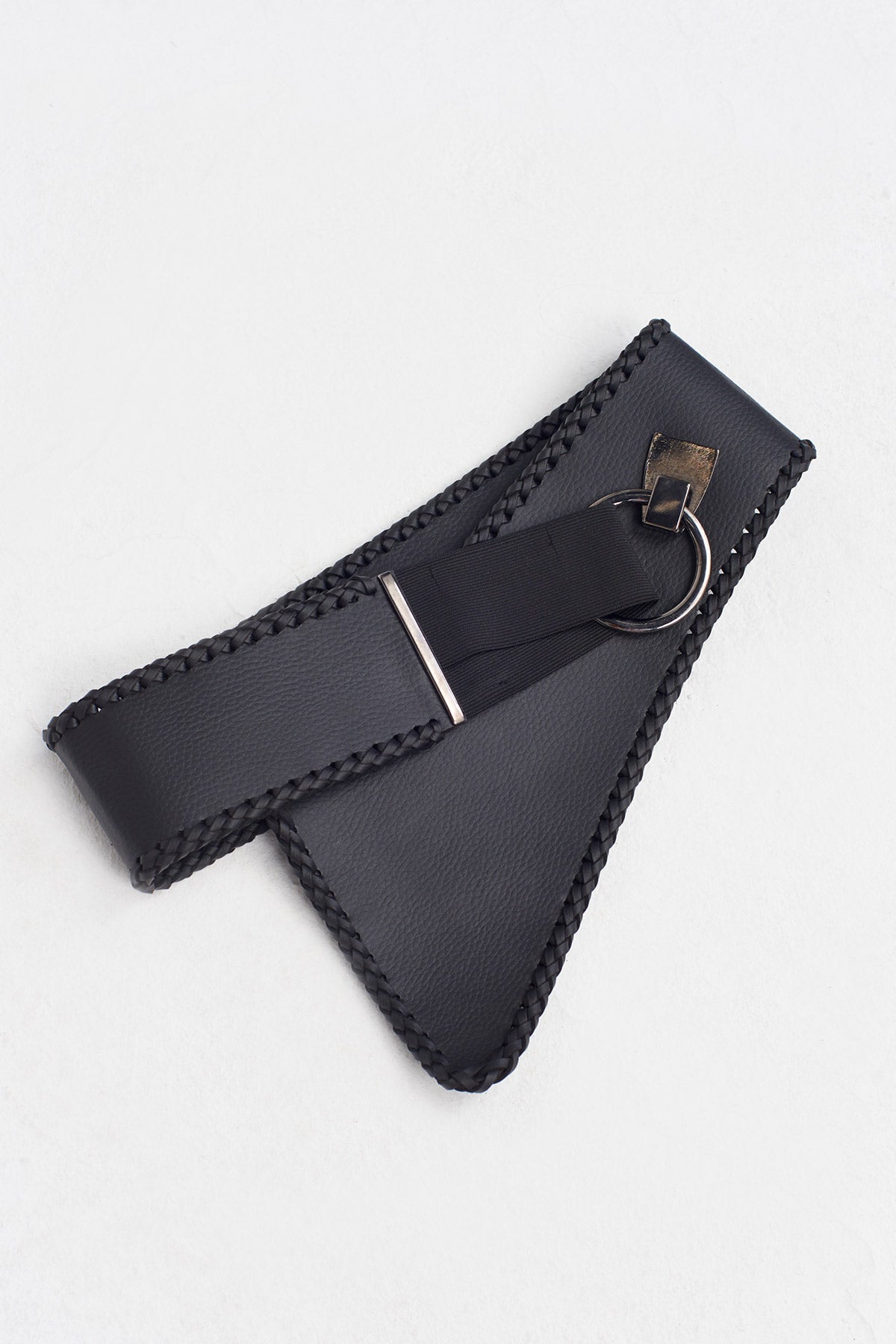 Siyah Kancalı Örgü Deri Kemer-K258018015