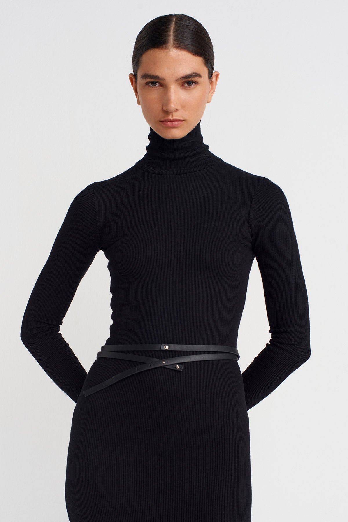Black Long Wrapped Thin Belt-K258018020
