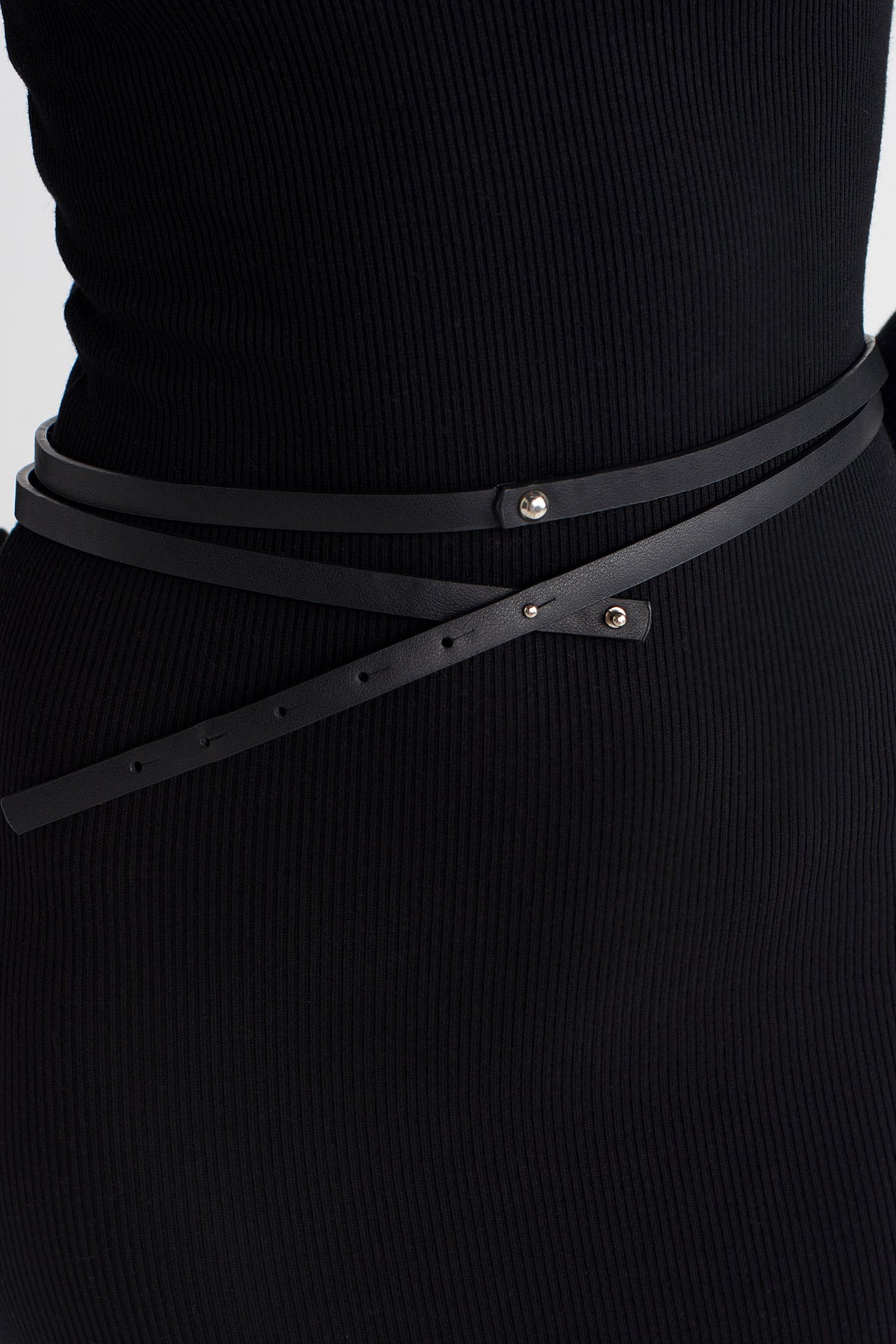 Black Long Wrapped Thin Belt-K258018020