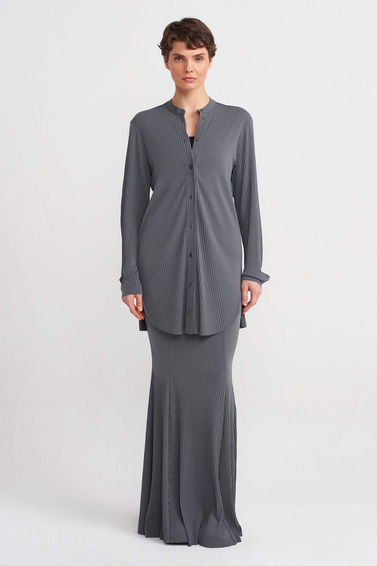 Steel Judge Collar Jersey Pleated Shirt-Y241011082