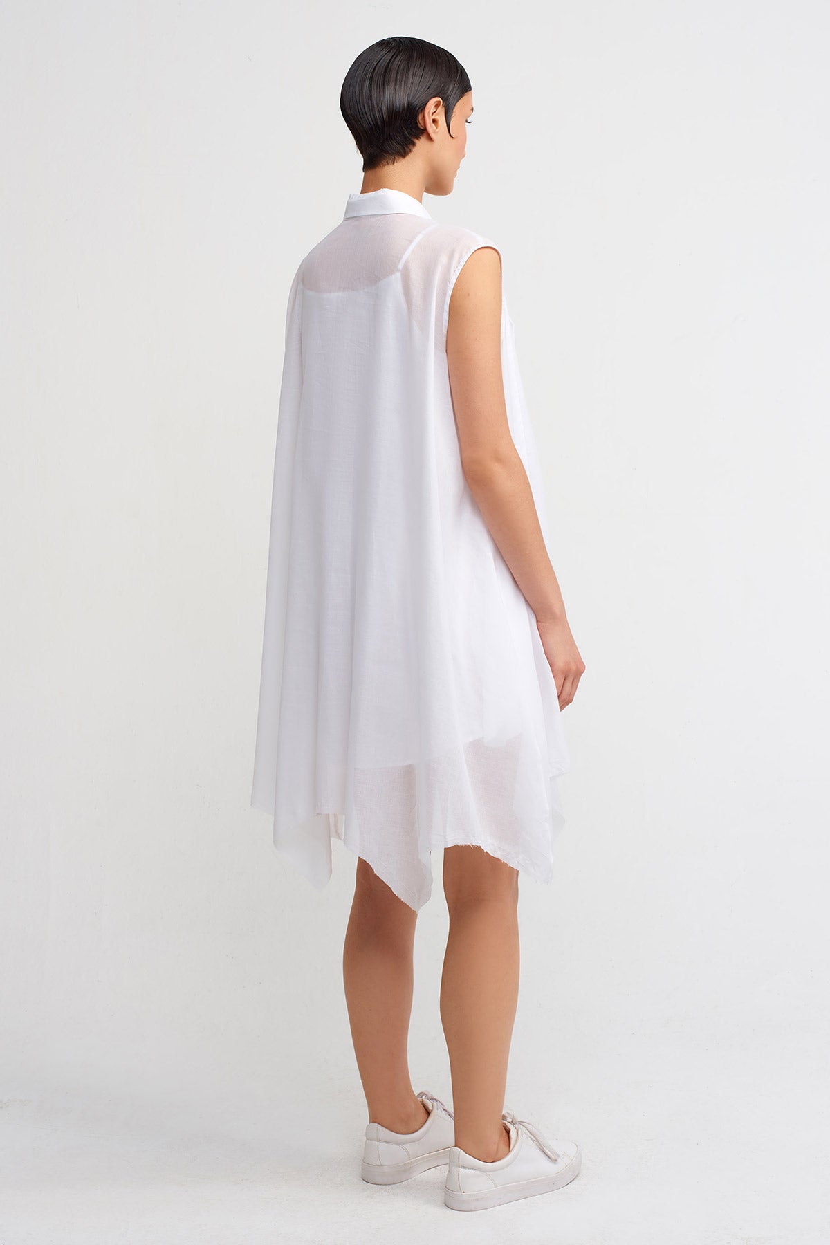 Kırık Beyaz Asimetrik Gömlek Elbise-Y244014031