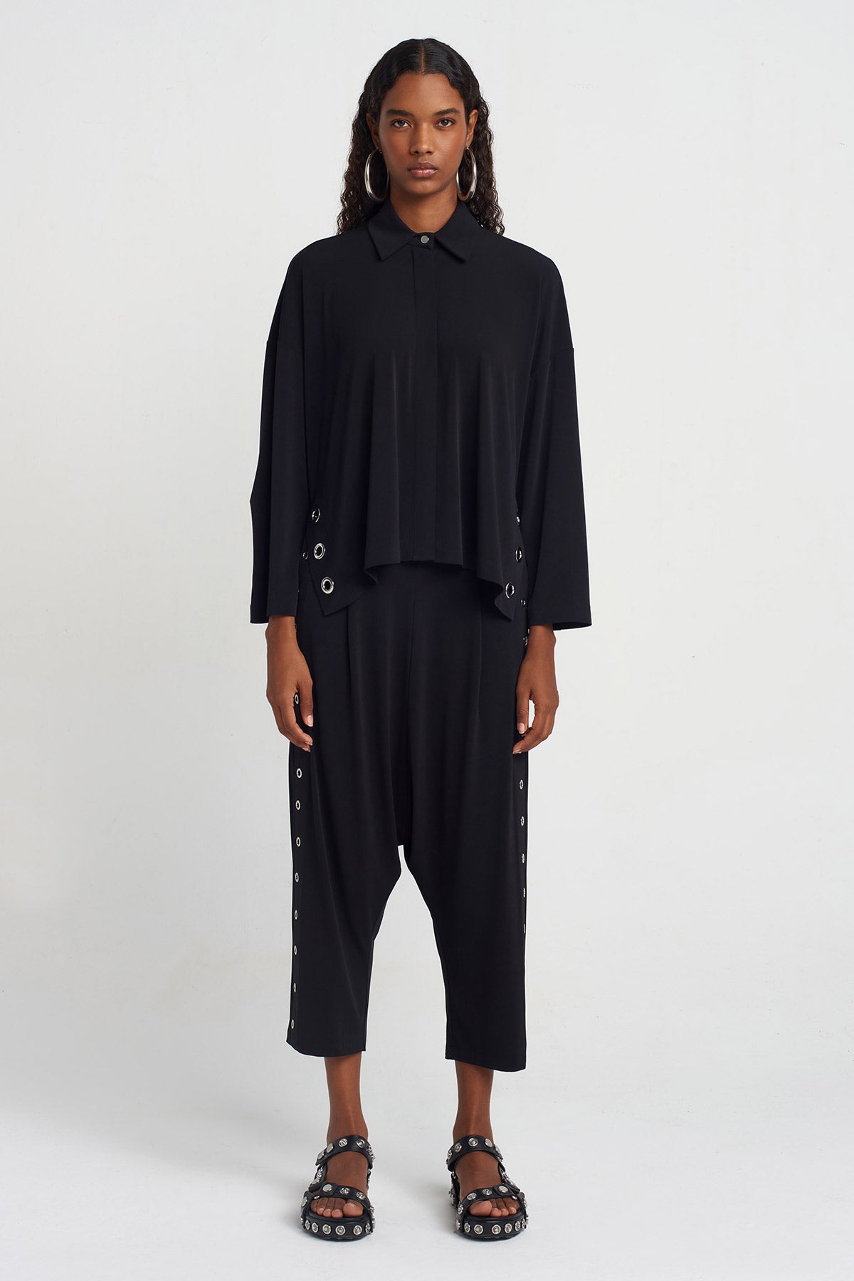 Black Bird Eyed Jersey Shirt-Y251011035