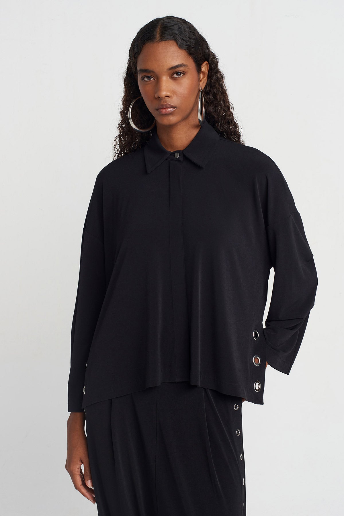 Black Bird Eyed Jersey Shirt-Y251011035