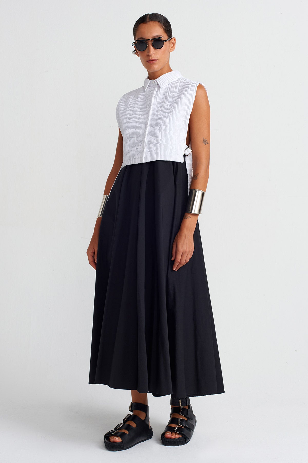 Off White Shirt Collar Embroidered Poplin Blouse-Y251011069