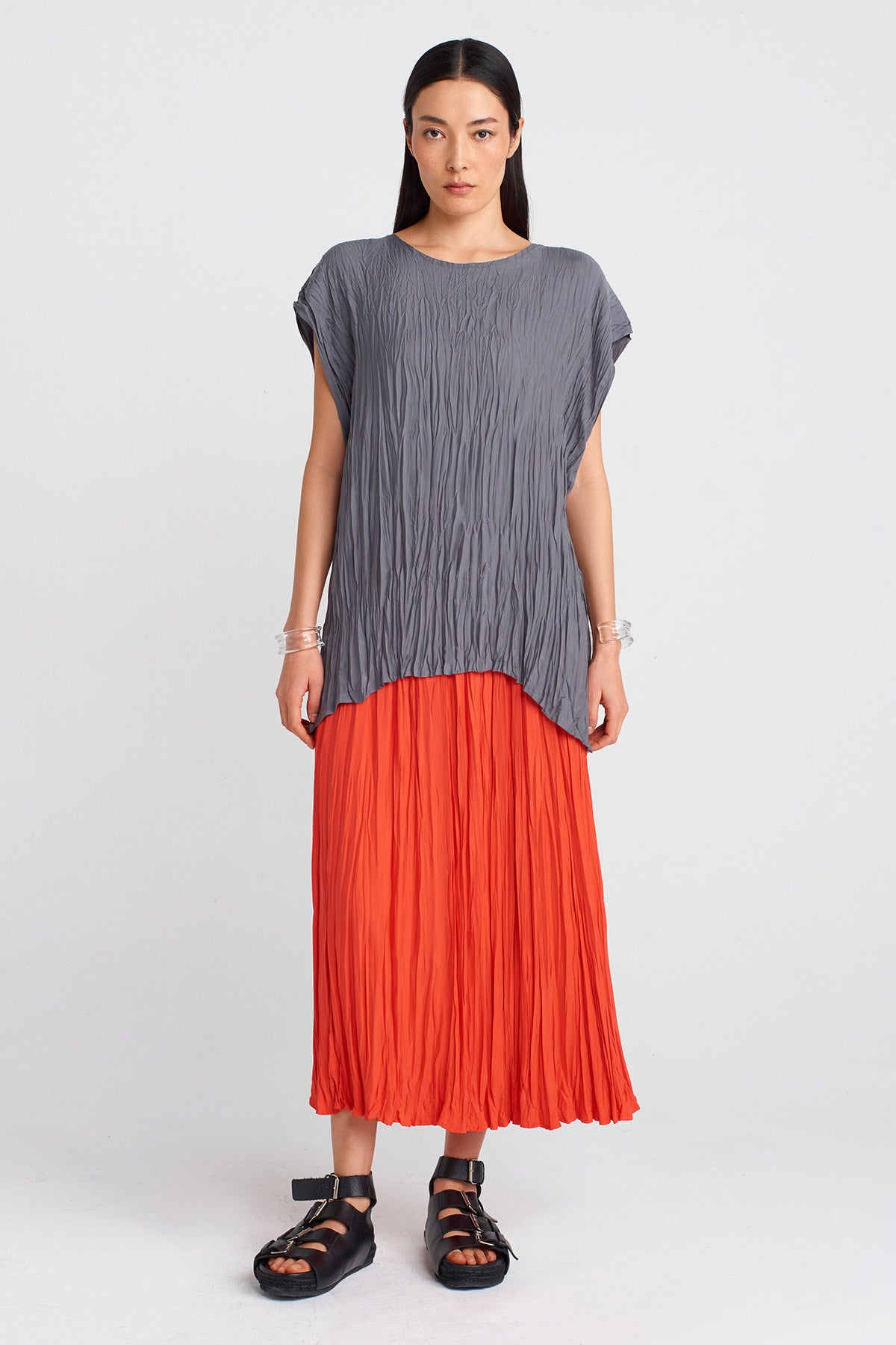 Steel Wrinkled Effect Blouse-Y251011104