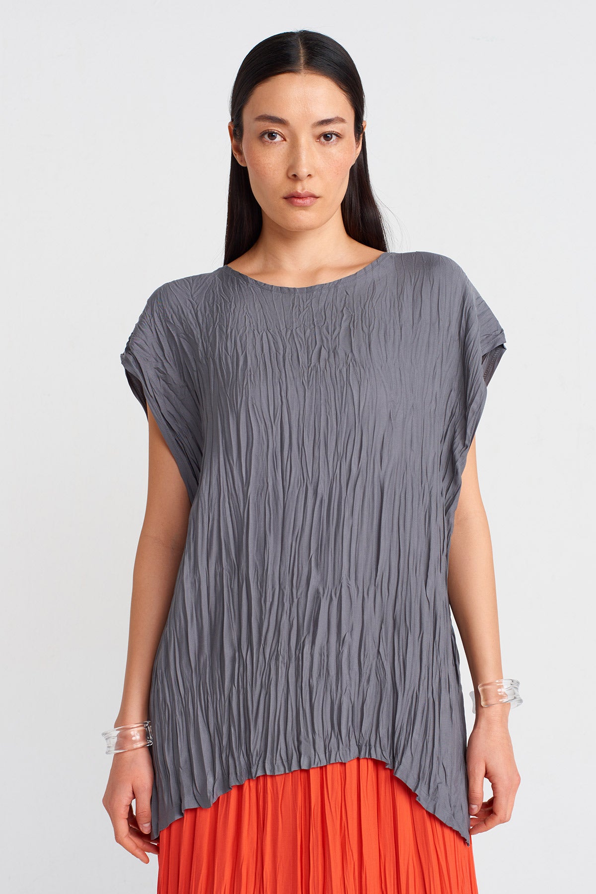 Steel Wrinkled Effect Blouse-Y251011104