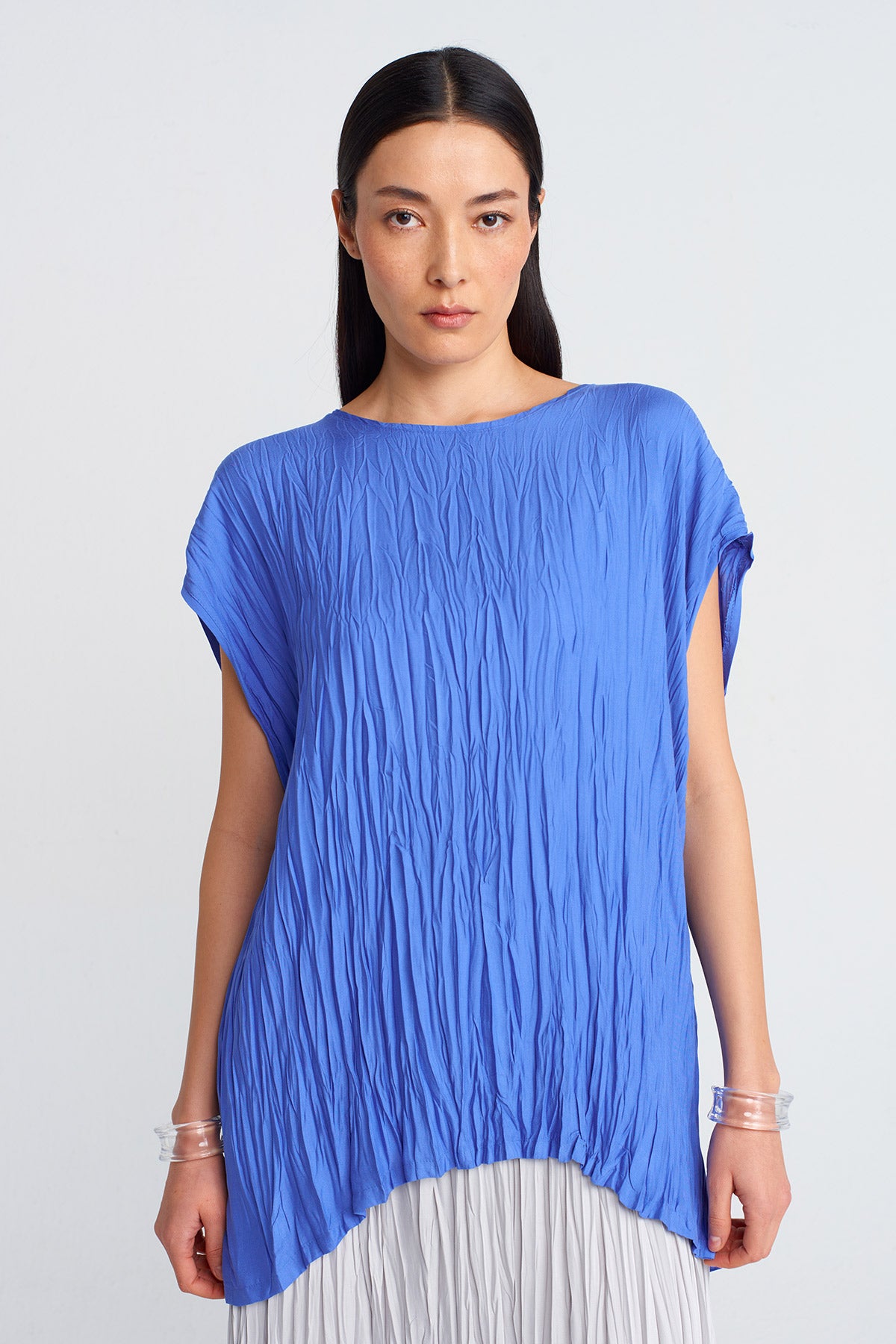 Royal Blue Wrinkled Effect Blouse-Y251011104