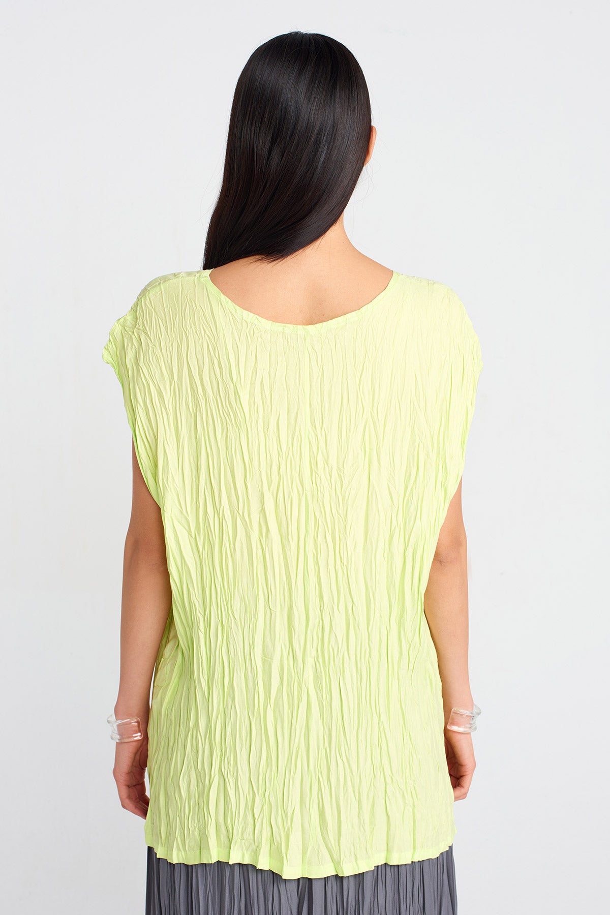 Neon Acid Green Crinkle Effect Blouse-Y251011104