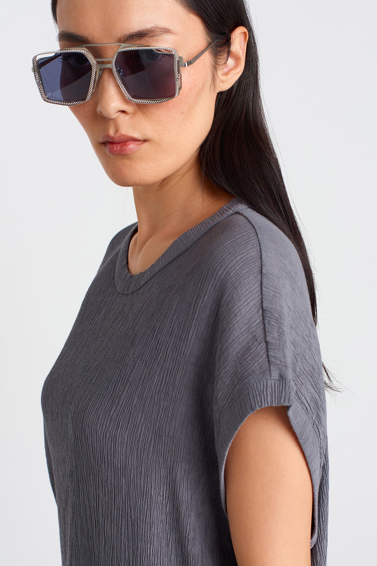Steel Crew Neck Crinkle T-shirt-Y251011106