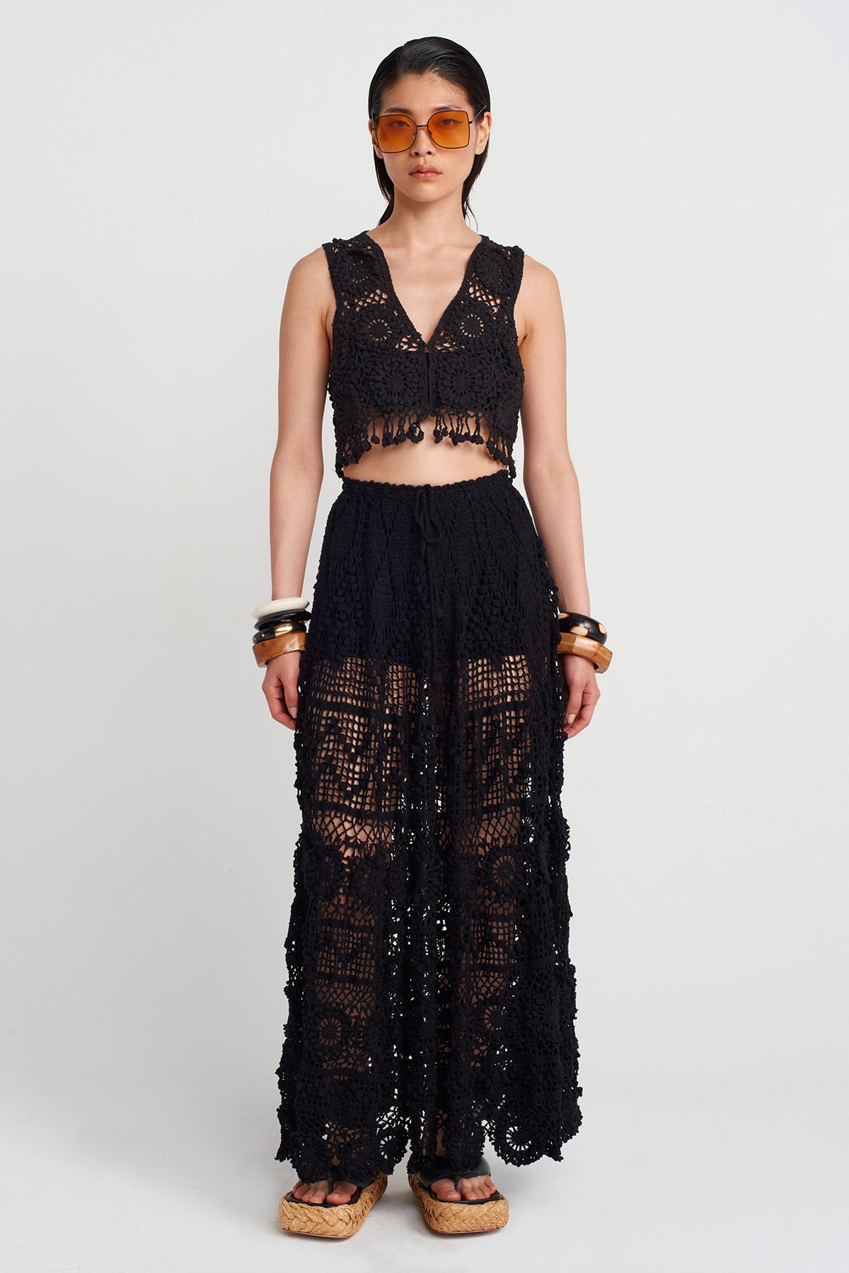 Black Patterned Knit Top-Y251011116