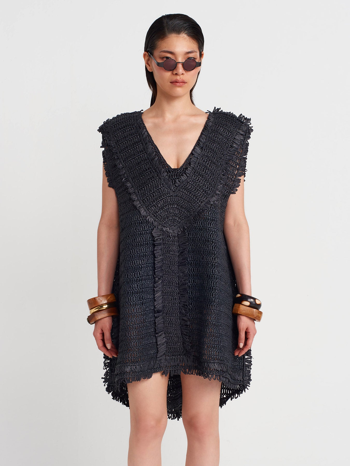 Siyah Oversize Örgü Top-Y251011117