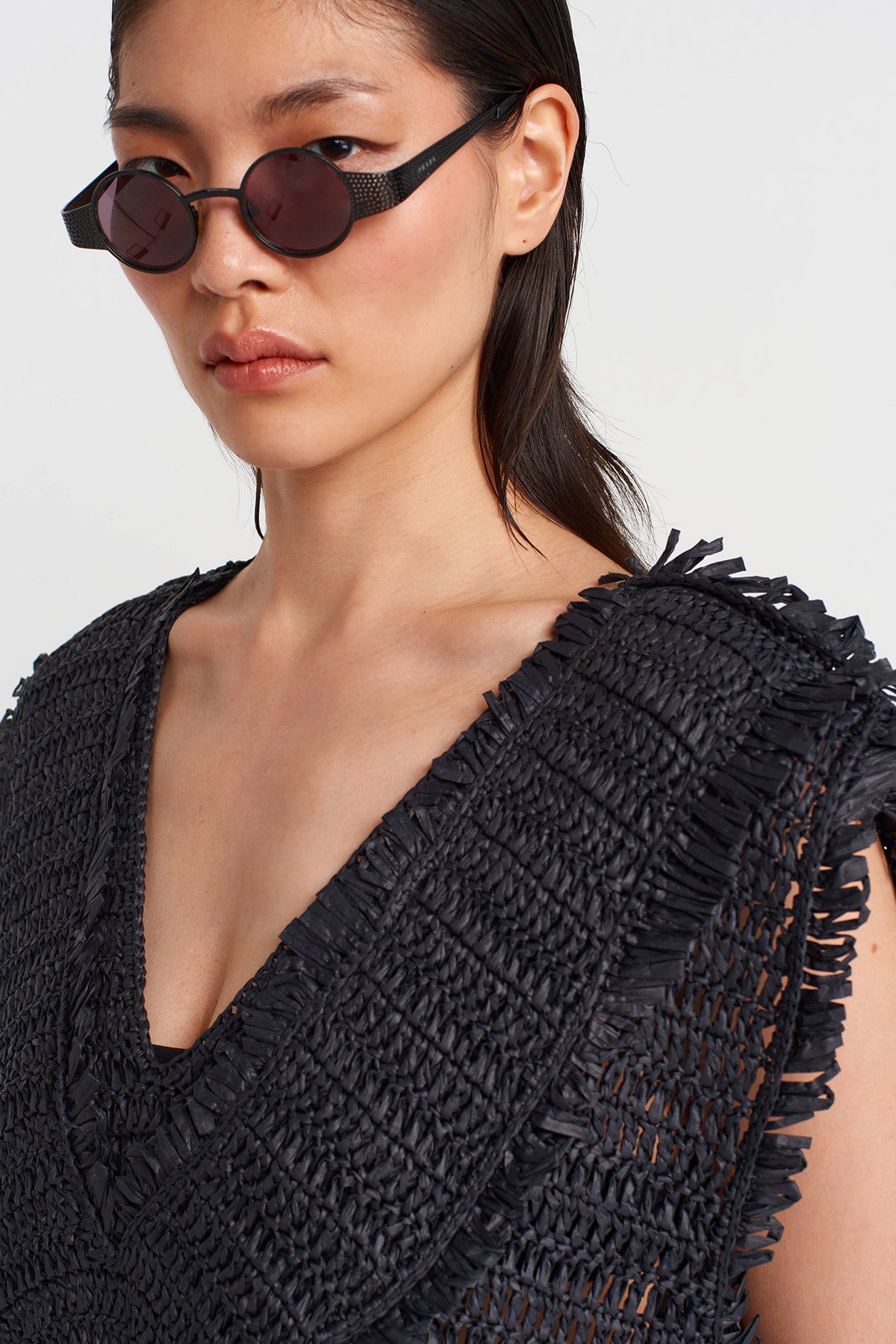 Siyah Oversize Örgü Top-Y251011117