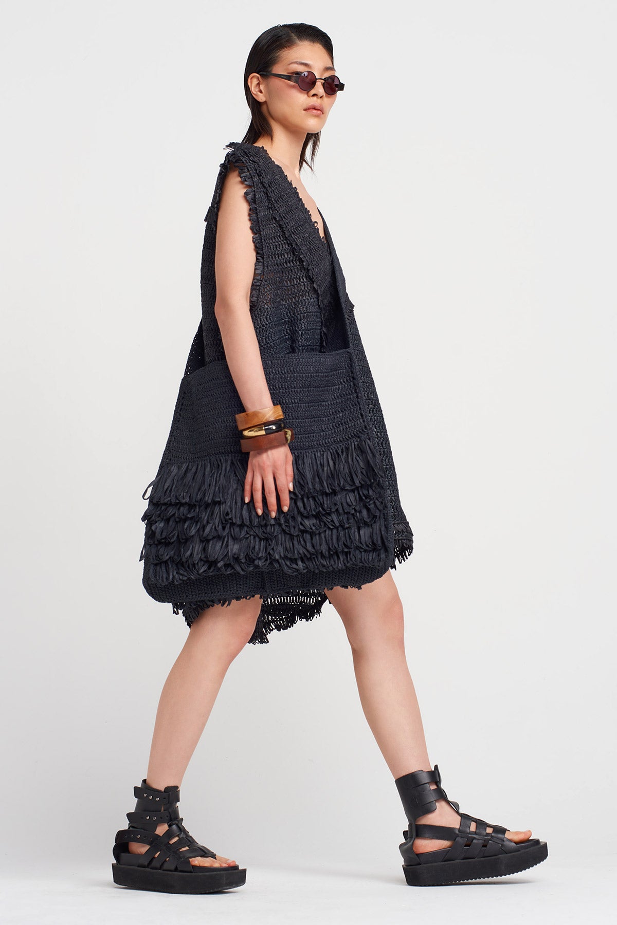 Siyah Oversize Örgü Top-Y251011117