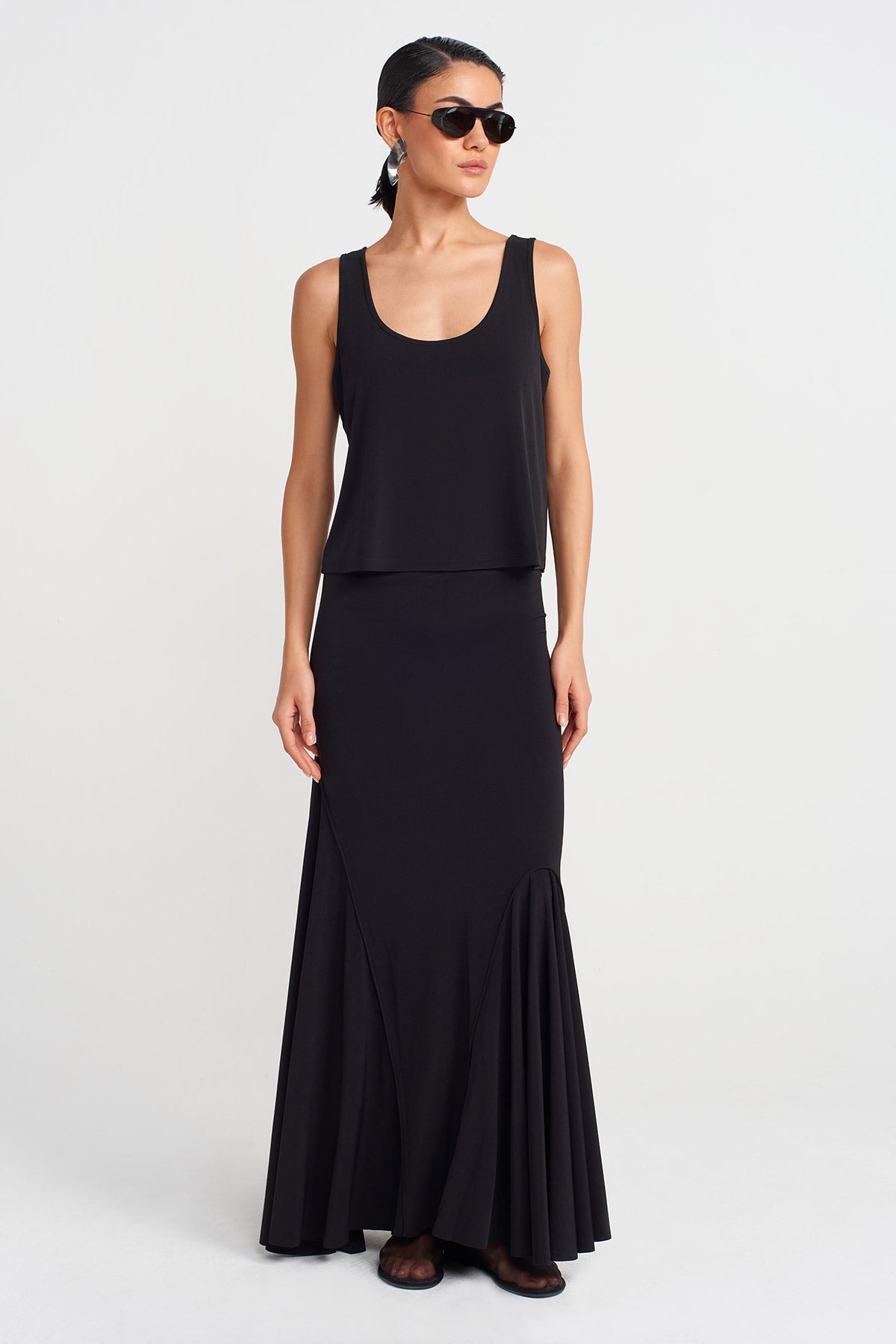 Black Loose Short Jersey Tank-Y251011121