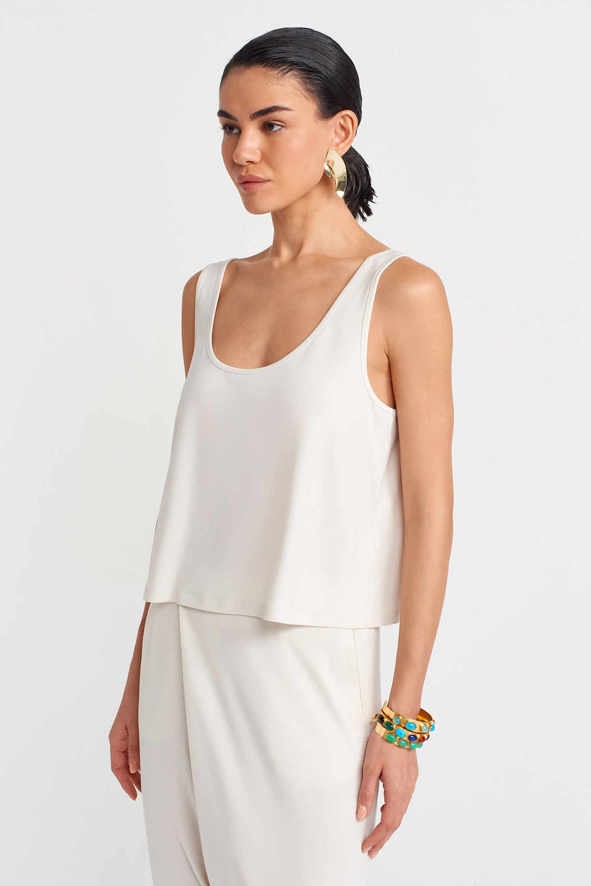 Ecru Loose Short Jersey Tank Top-Y251011121