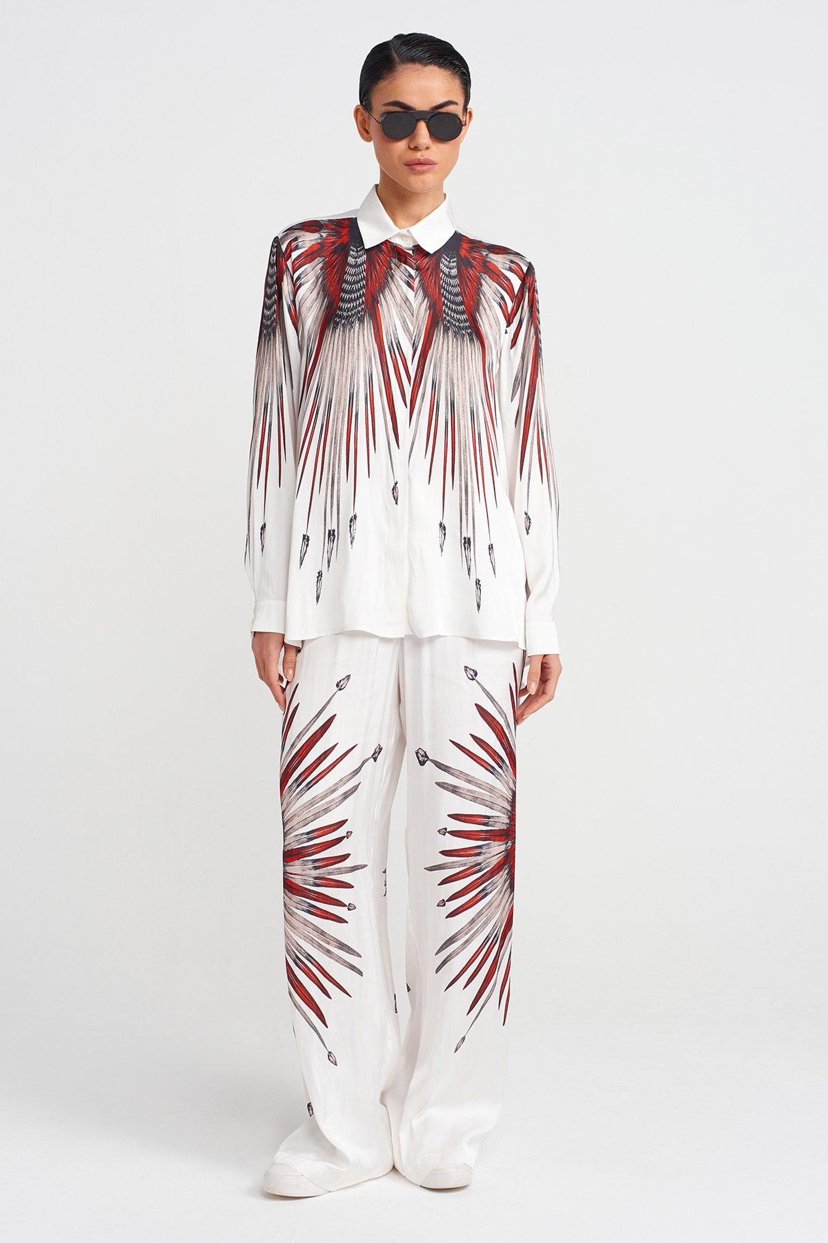 Off White Patterned Satin Shirt-Y251011129