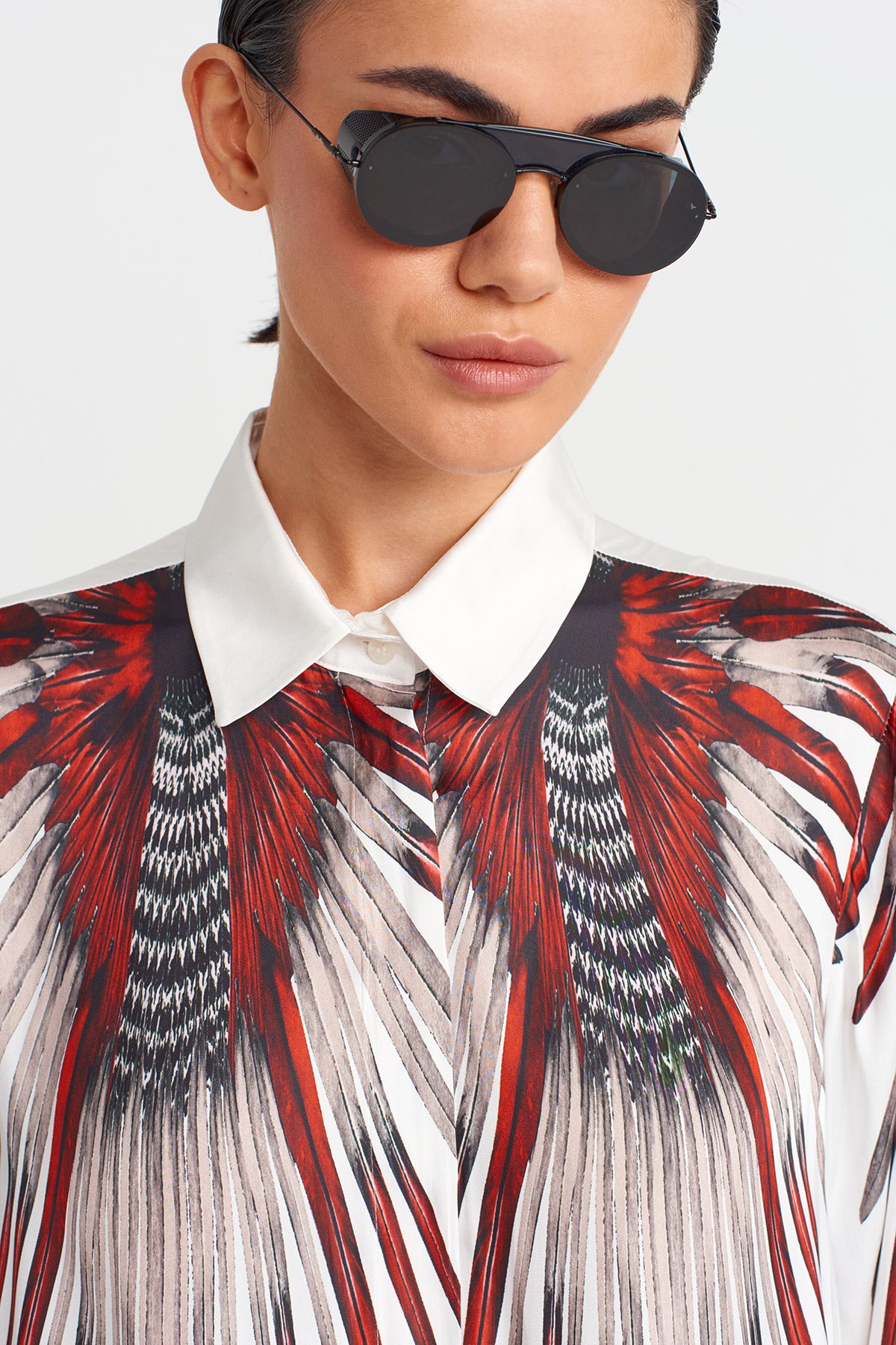Off White Patterned Satin Shirt-Y251011129