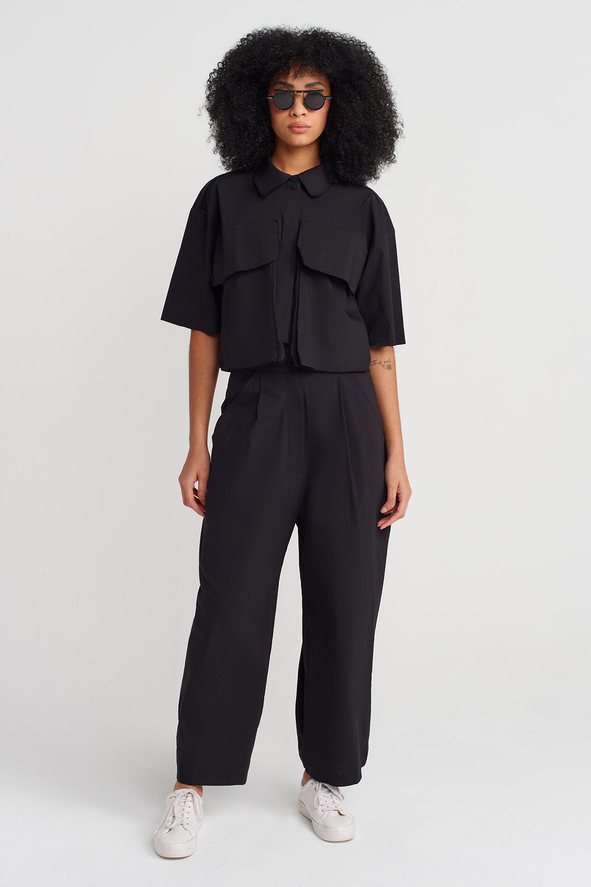 Black Short Poplin Shirt-Y251011131