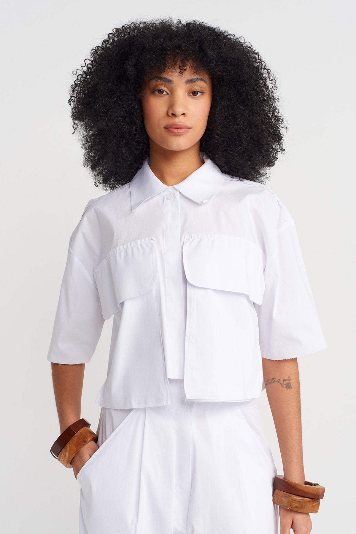 Off White Short Poplin Shirt-Y251011131