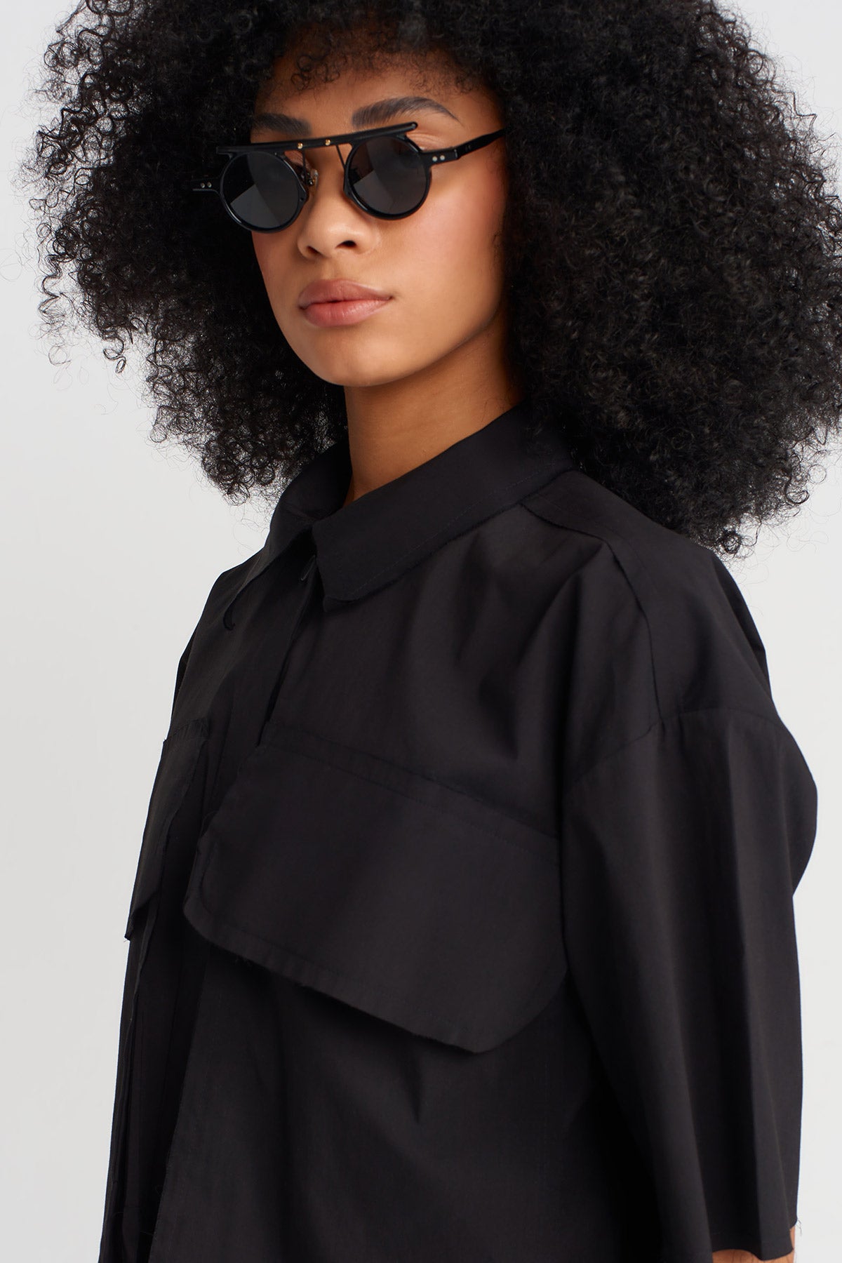 Black Short Poplin Shirt-Y251011131