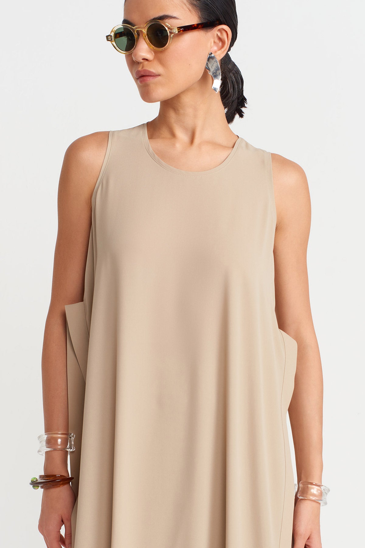 Kum Yanı Yırtmaçlı Tunik Bluz-Y251011136