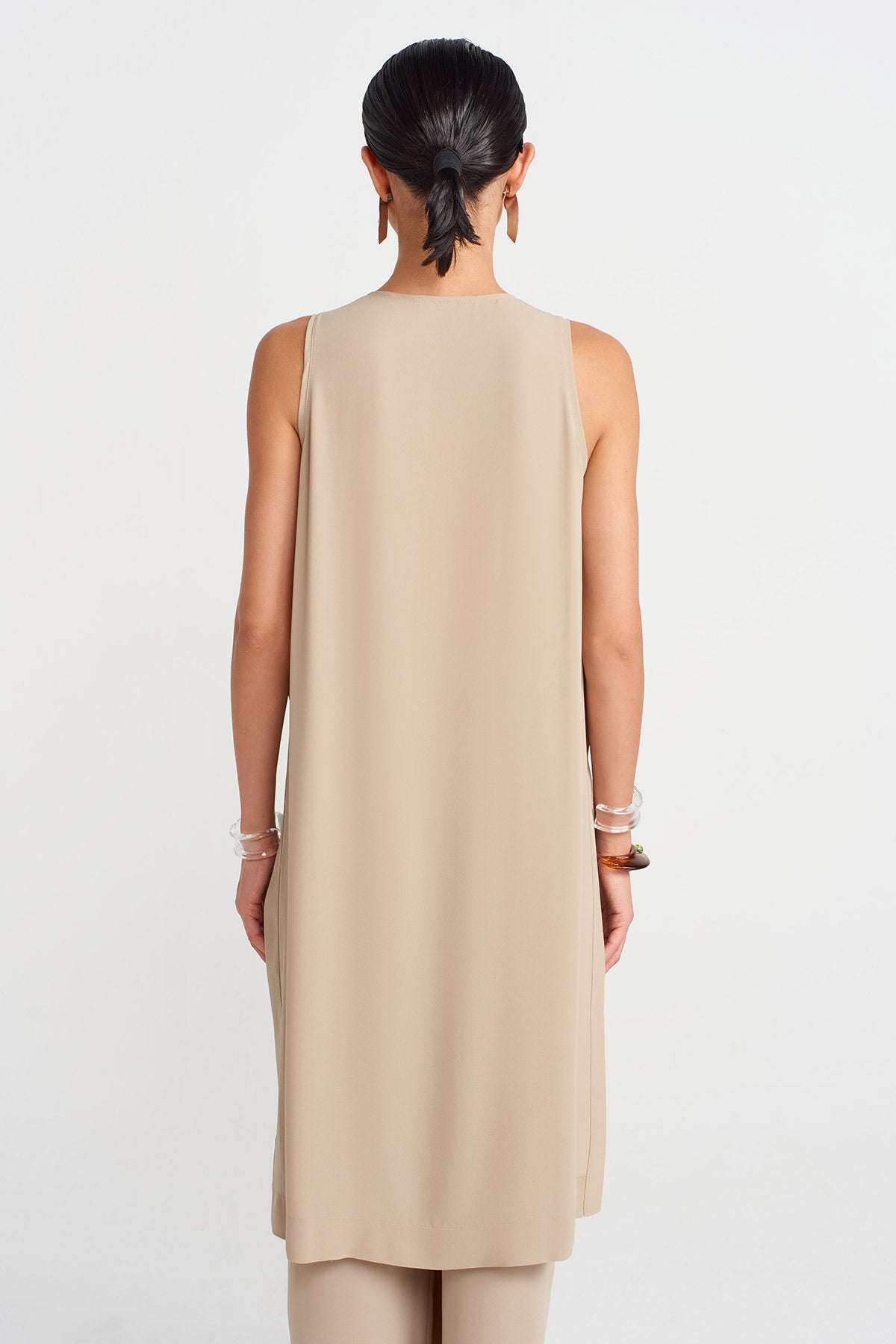 Kum Yanı Yırtmaçlı Tunik Bluz-Y251011136