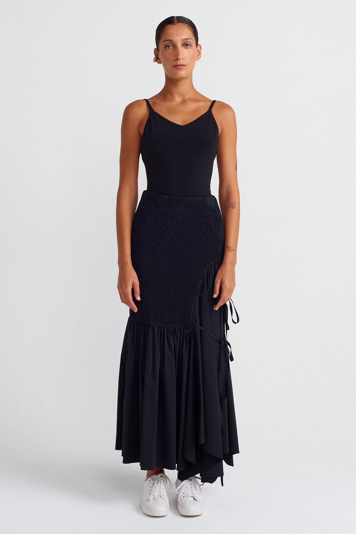 Black Brode Detailed Poplin Skirt-Y252012011
