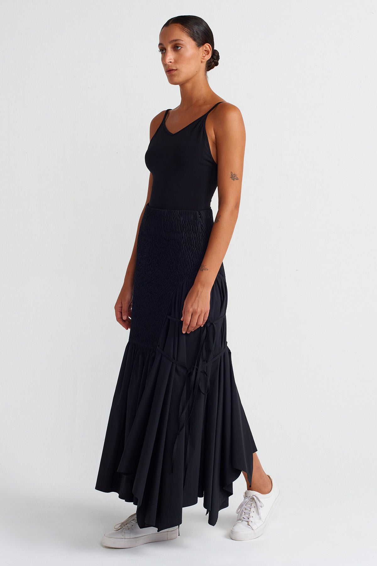Black Brode Detailed Poplin Skirt-Y252012011