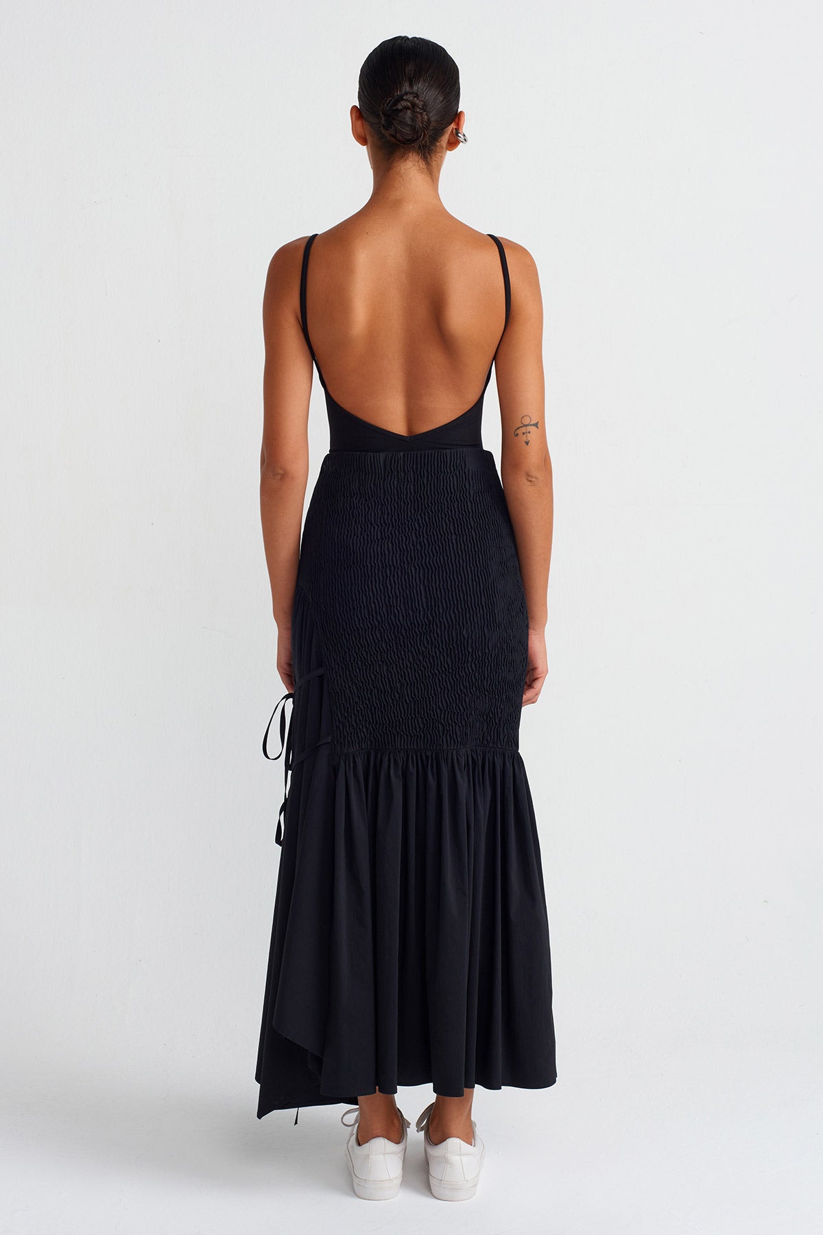 Black Brode Detailed Poplin Skirt-Y252012011