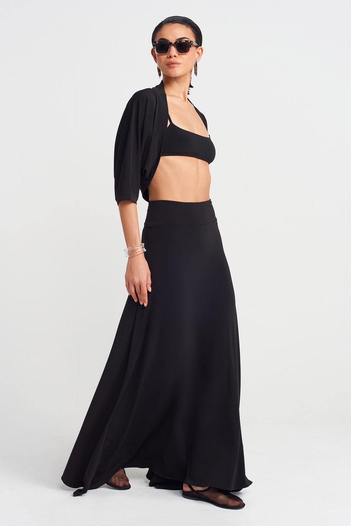 Black Long Plain Jersey Skirt-Y252012027
