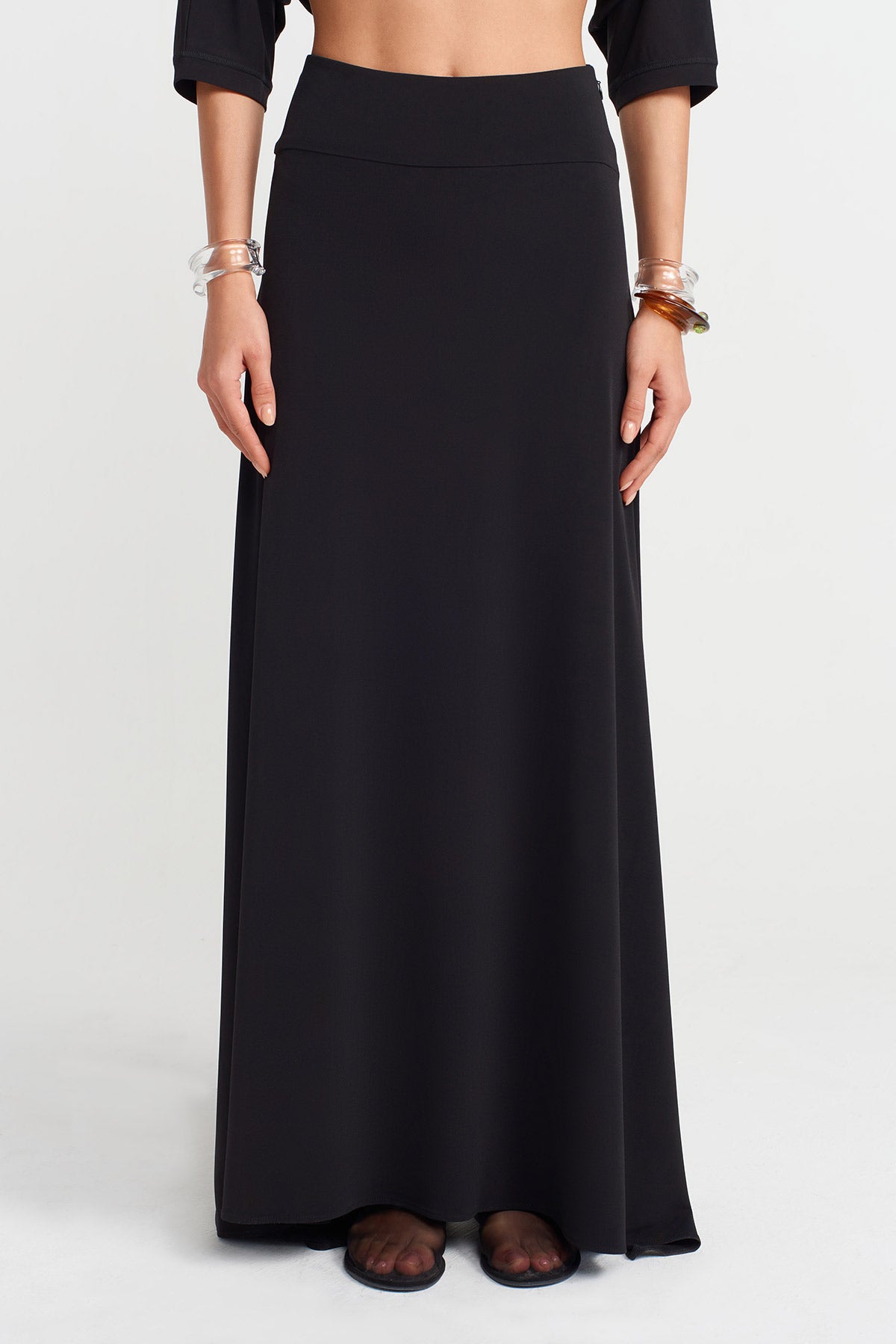 Black Long Plain Jersey Skirt-Y252012027
