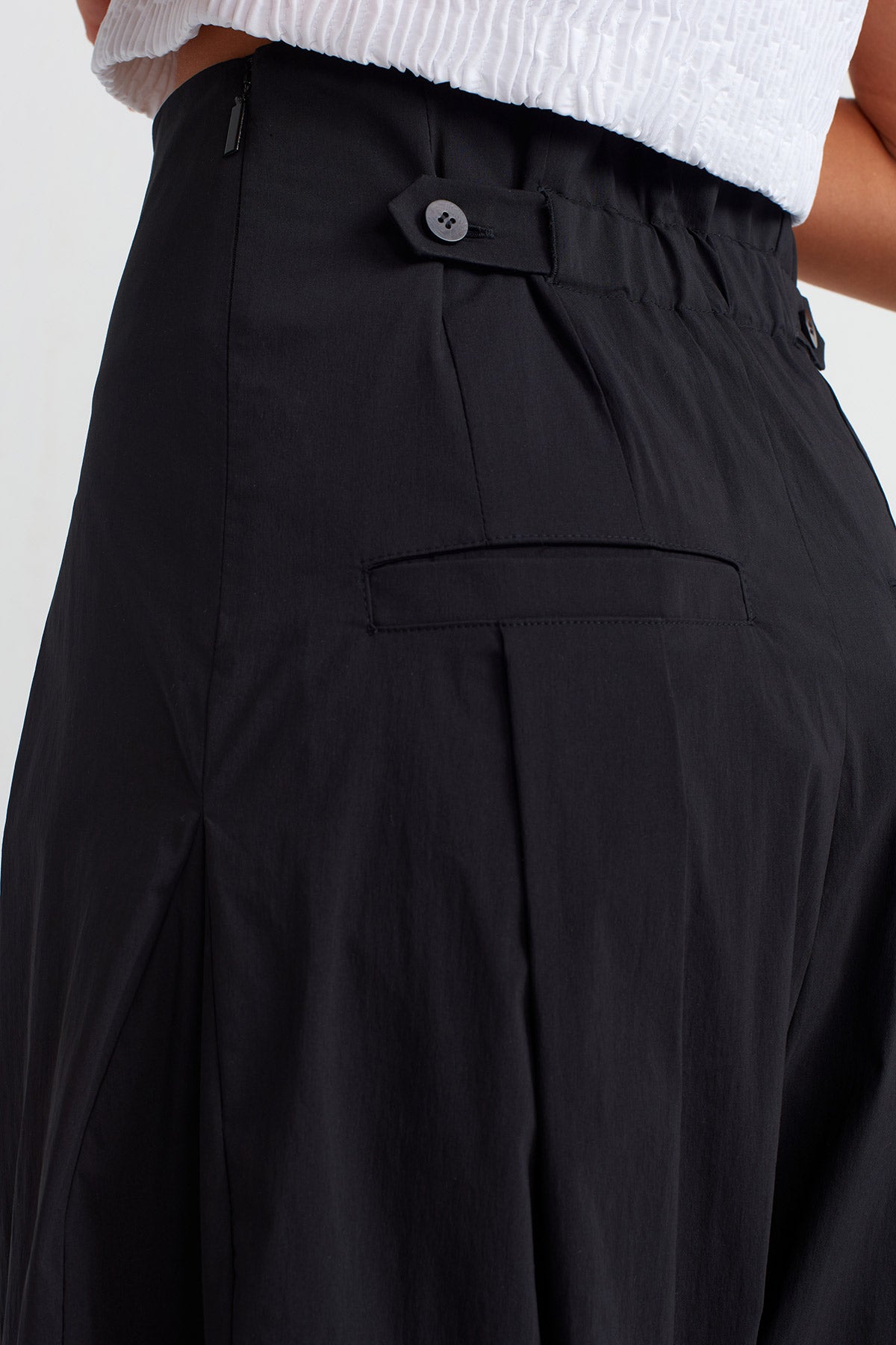 Black High Waist Wide Poplin Trousers-Y253013043