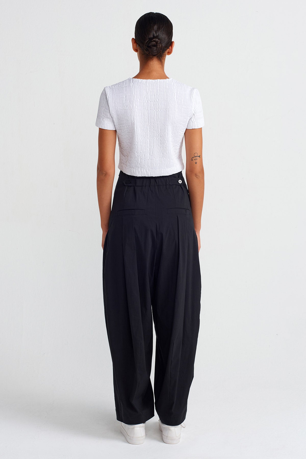 Black High Waist Wide Poplin Trousers-Y253013043