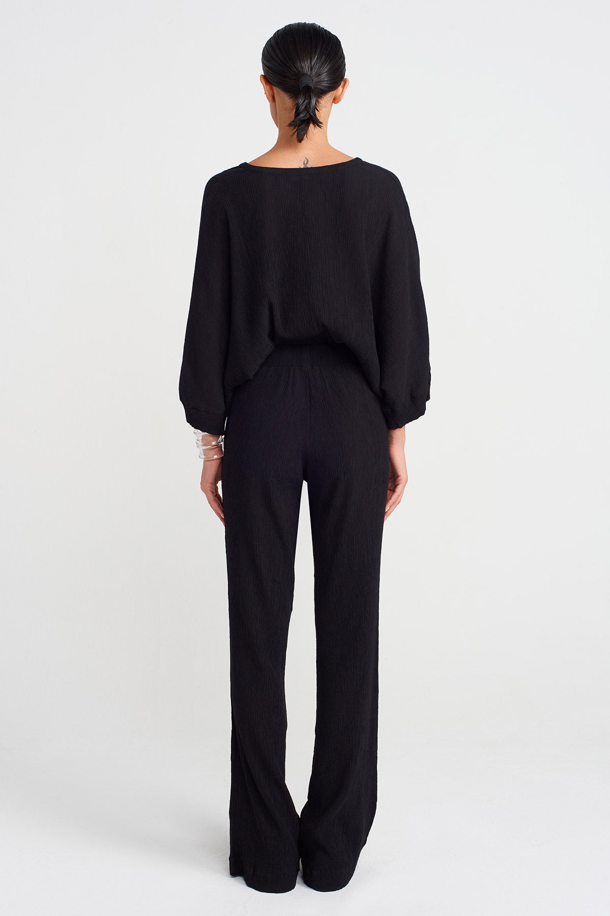 Black Crinkle Fabric Trousers-Y253013062