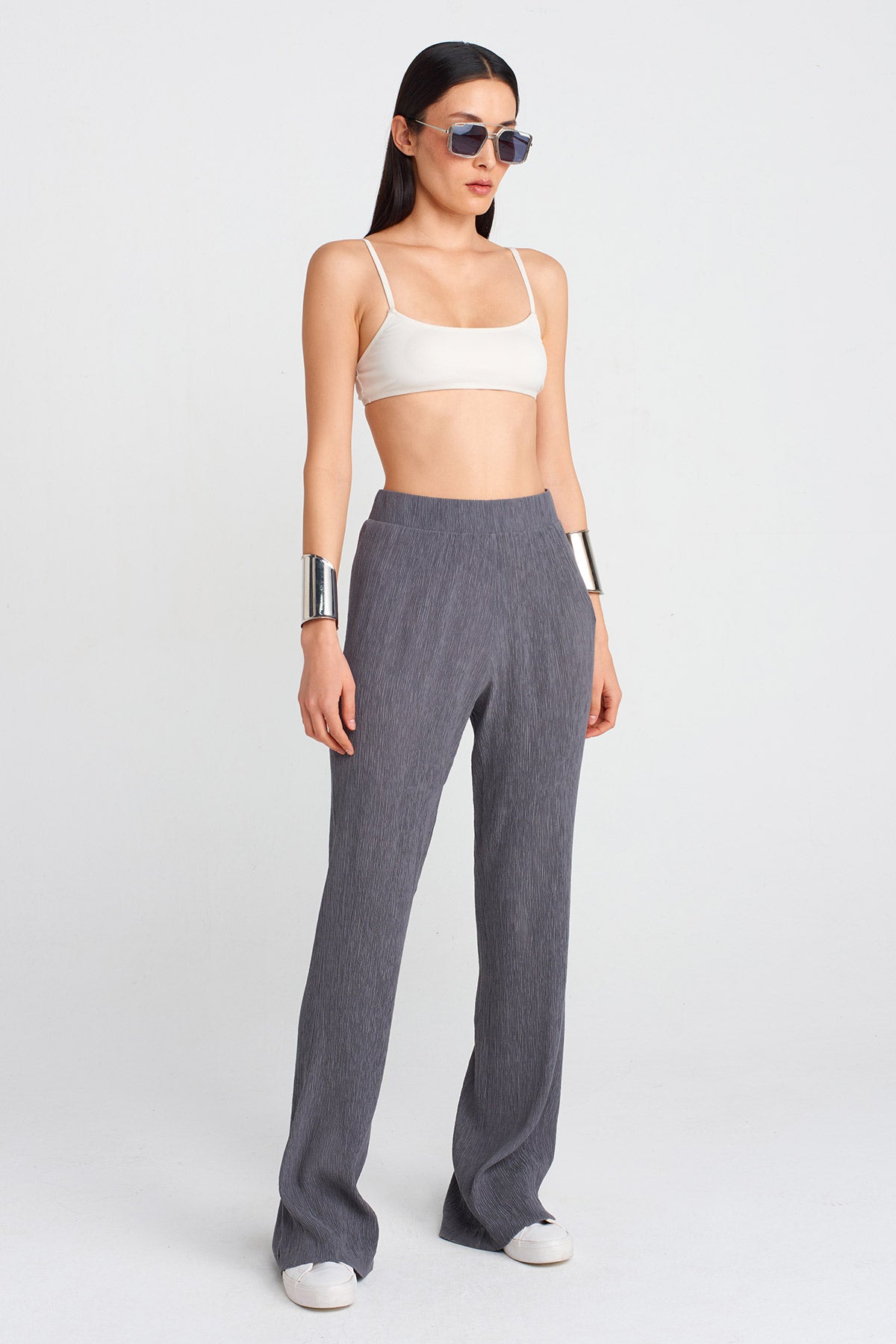 Steel Crinkle Fabric Trousers-Y253013063