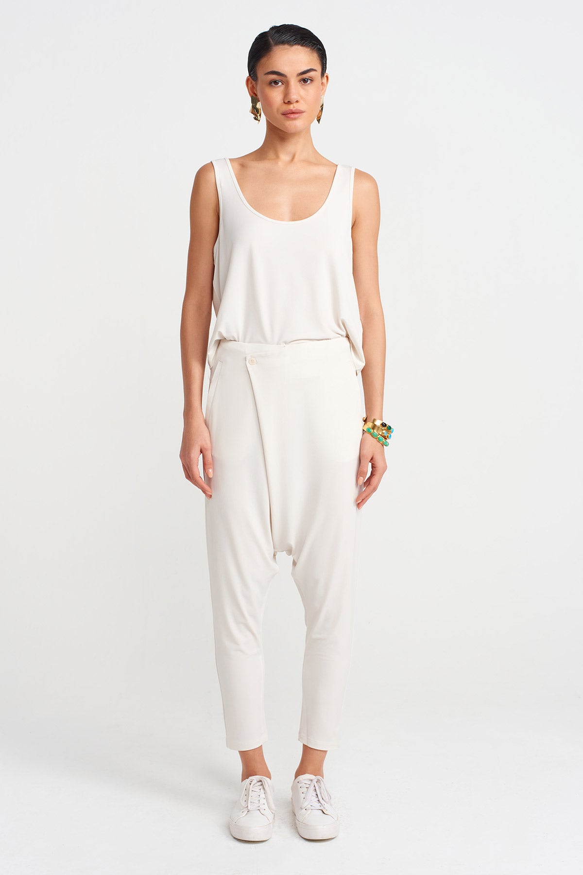 قميص جيرسي مزدوج الصدر بلون البيج الفاتح - Y253013074