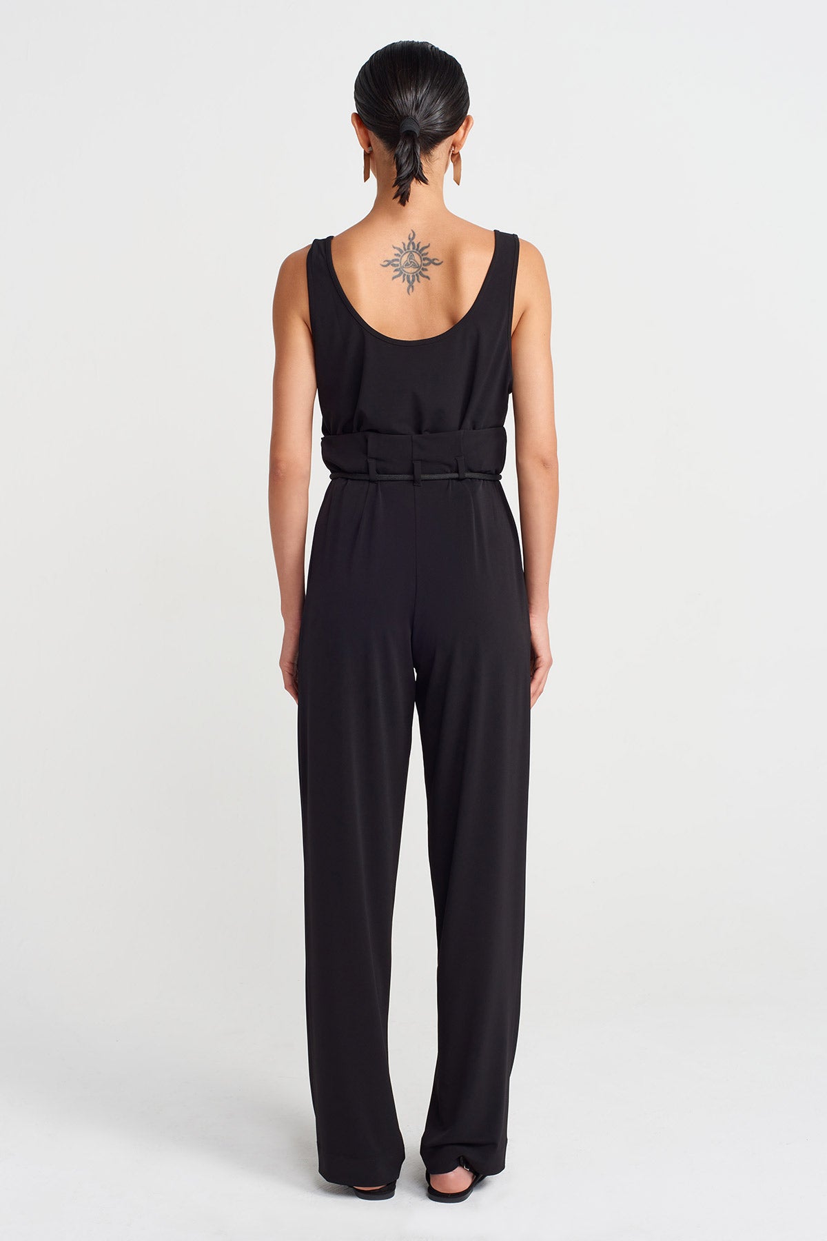 Siyah Bağcıklı Yüksek Bel Jarse Pantolon-Y253013079