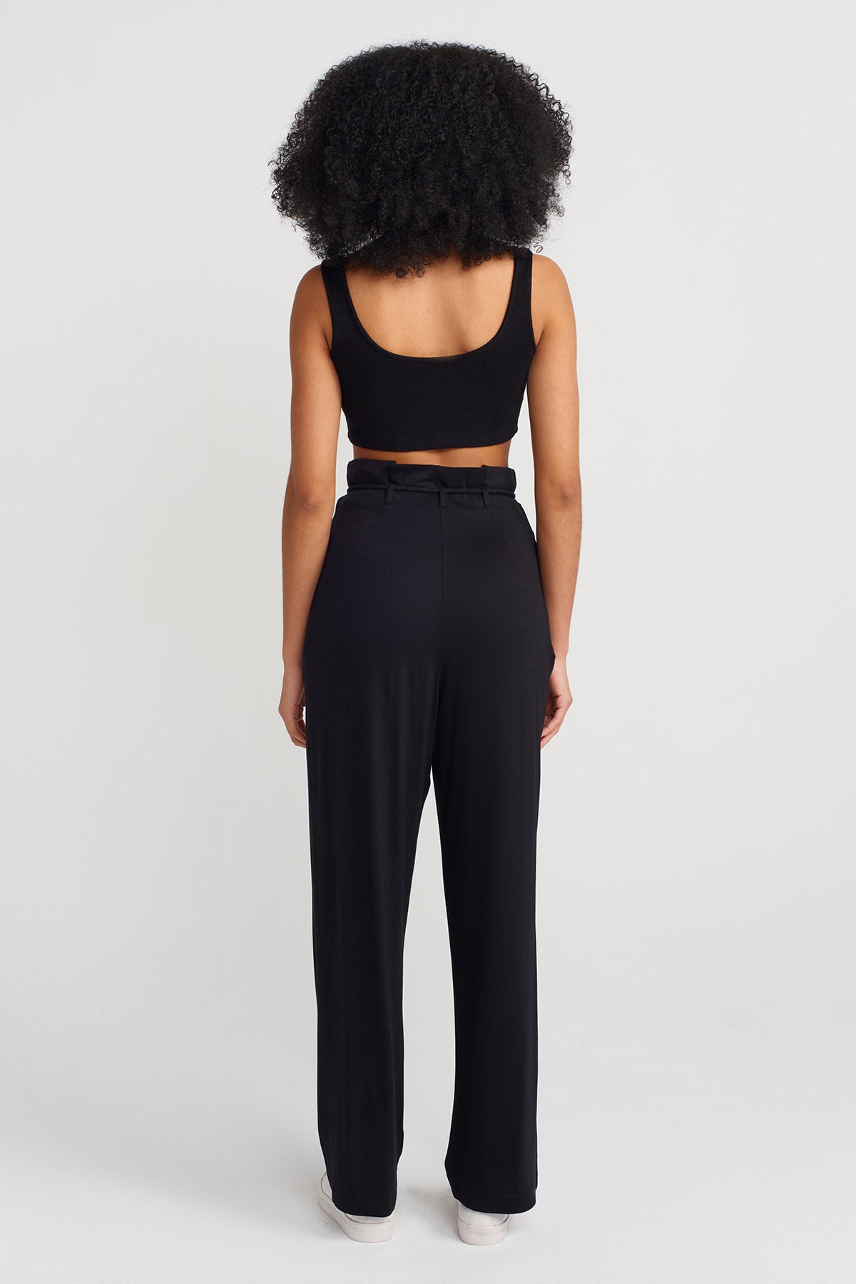 Black Flowy Fabric Wide Trousers-Y253013083