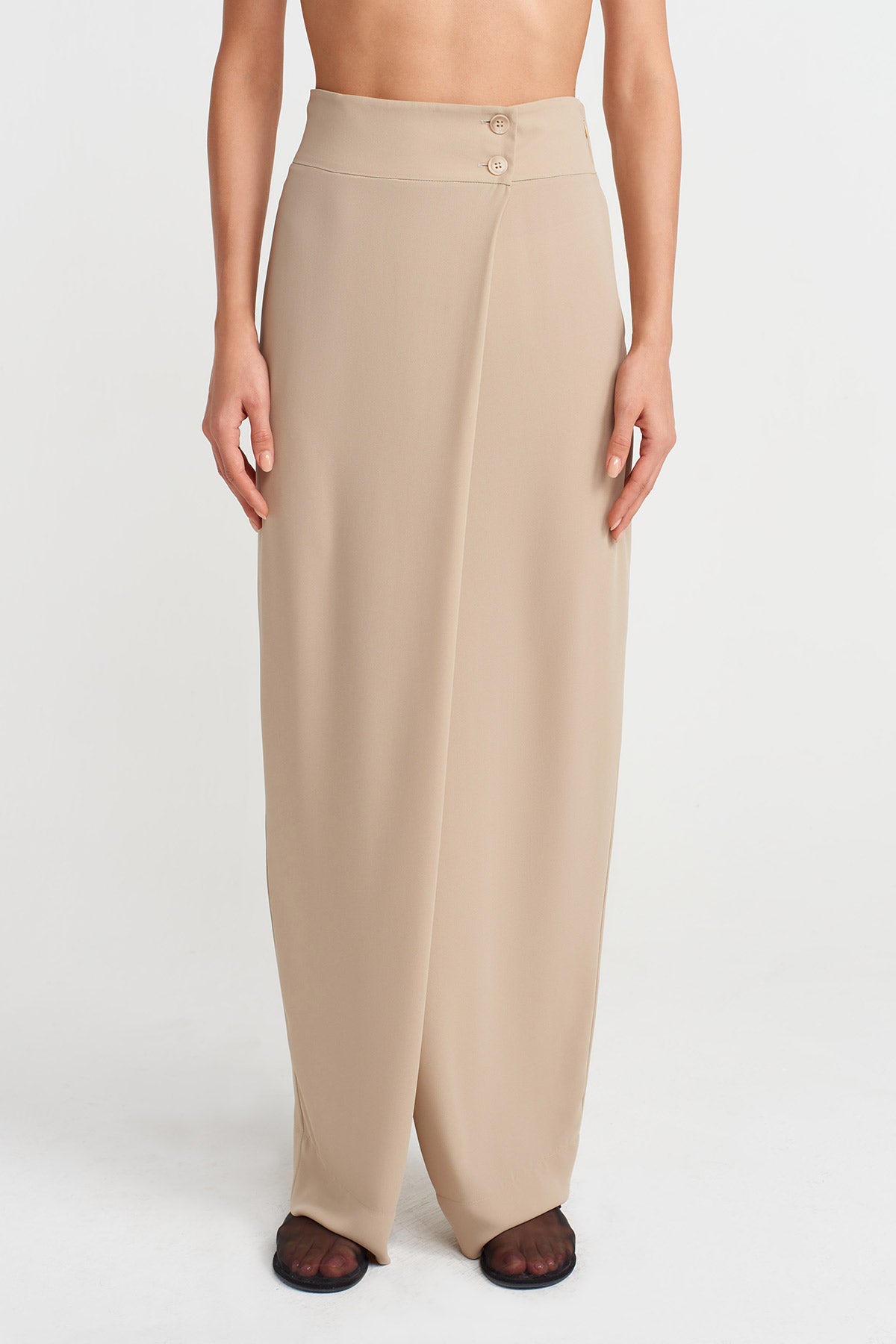 Sand Double Breasted Chiffon Trousers-Y253013085