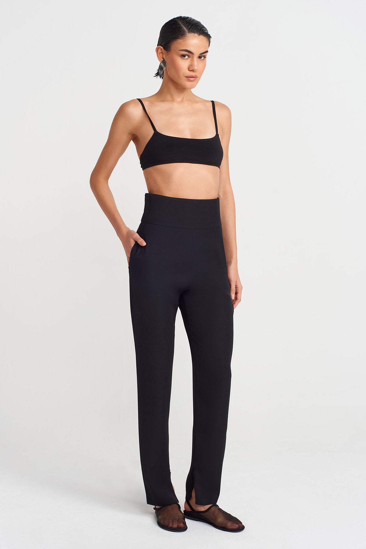 Black High Waist Skinny Trousers-Y253013086