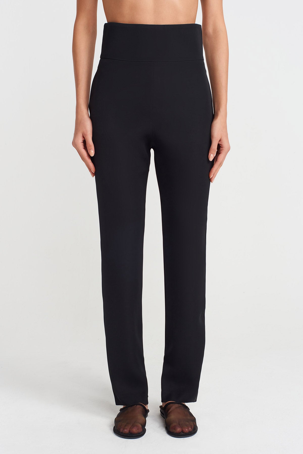 Black High Waist Skinny Trousers-Y253013086