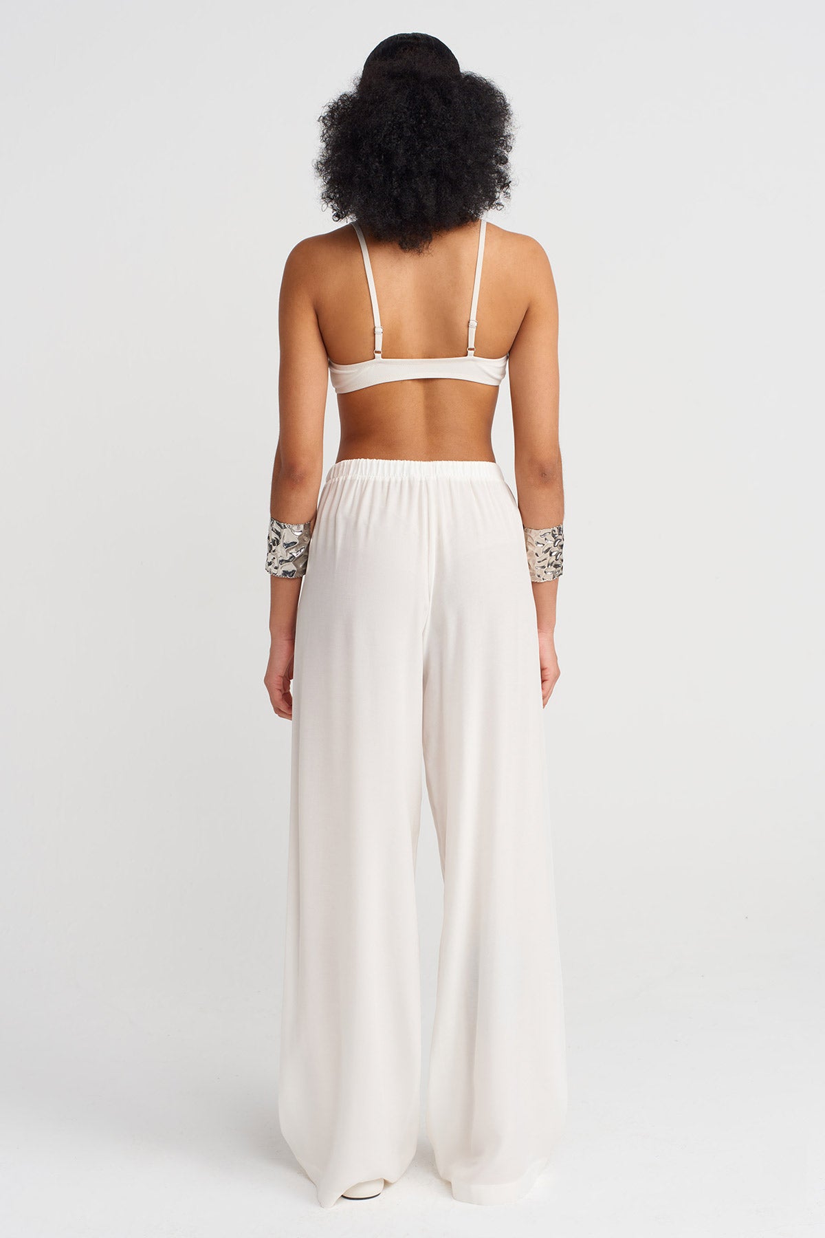 Kırık Beyaz Beli Bağcıklı Bol Pantolon-Y253013104