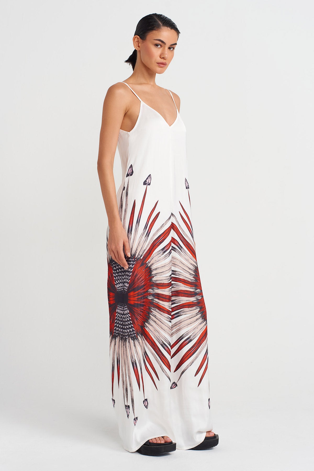 Off White Patterned Thin Strap Jumpsuit-Y254014138