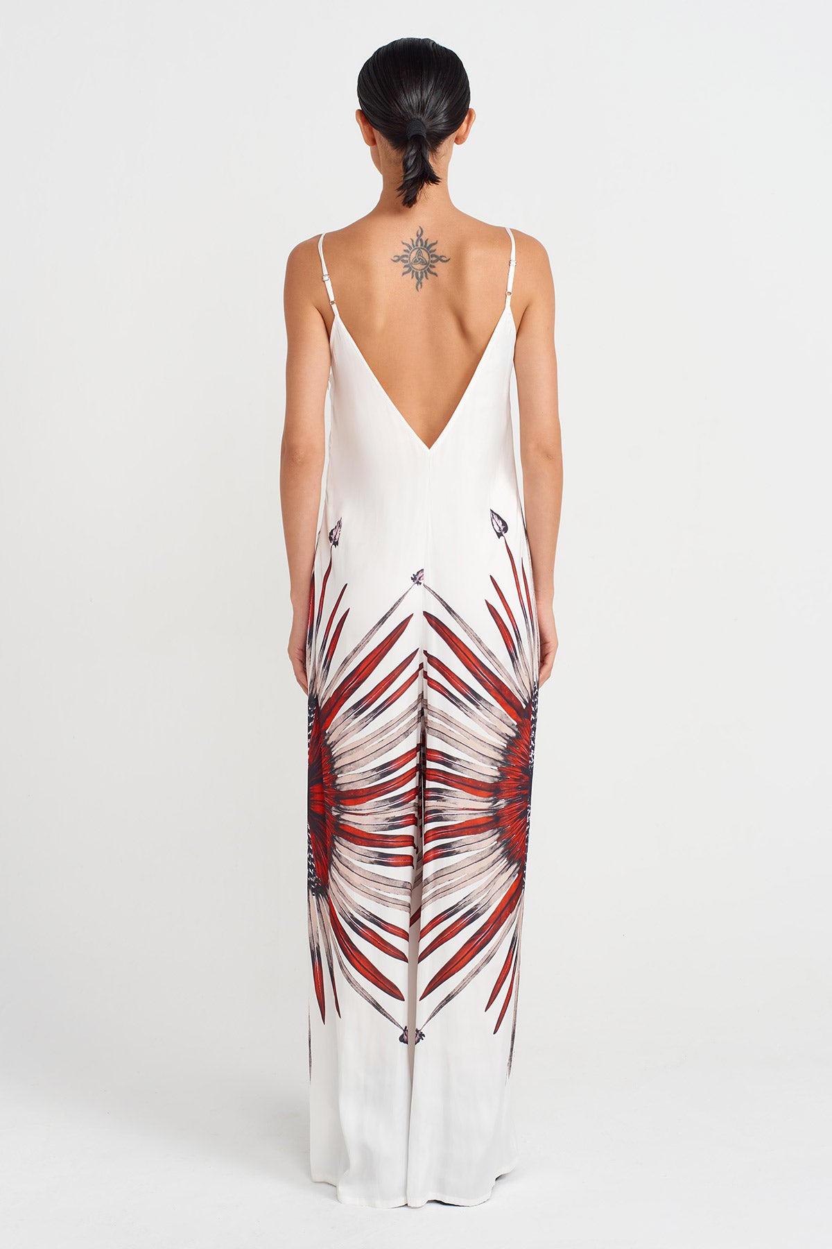 Off White Patterned Thin Strap Jumpsuit-Y254014138