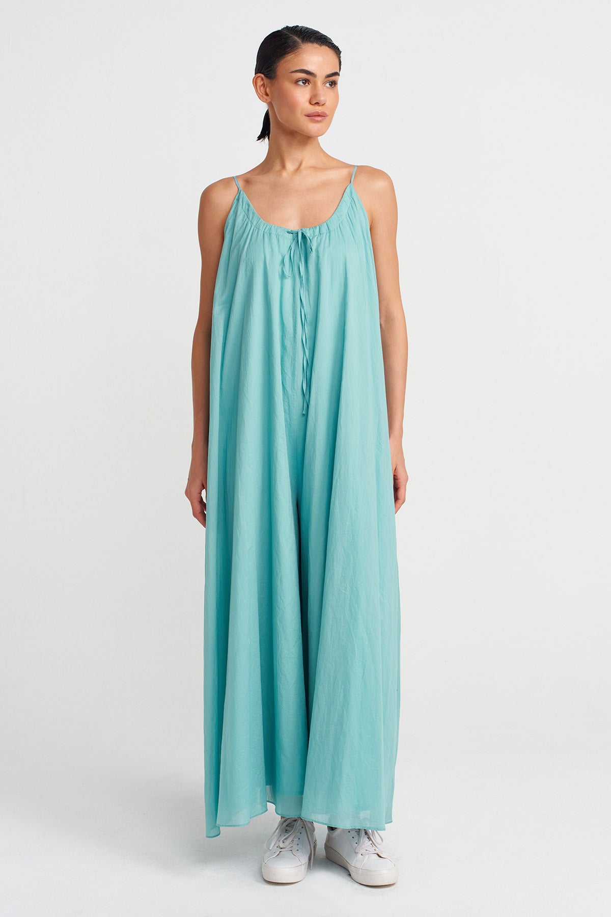 Turquoise Thin Strap, Voile Jumpsuit-Y254014141