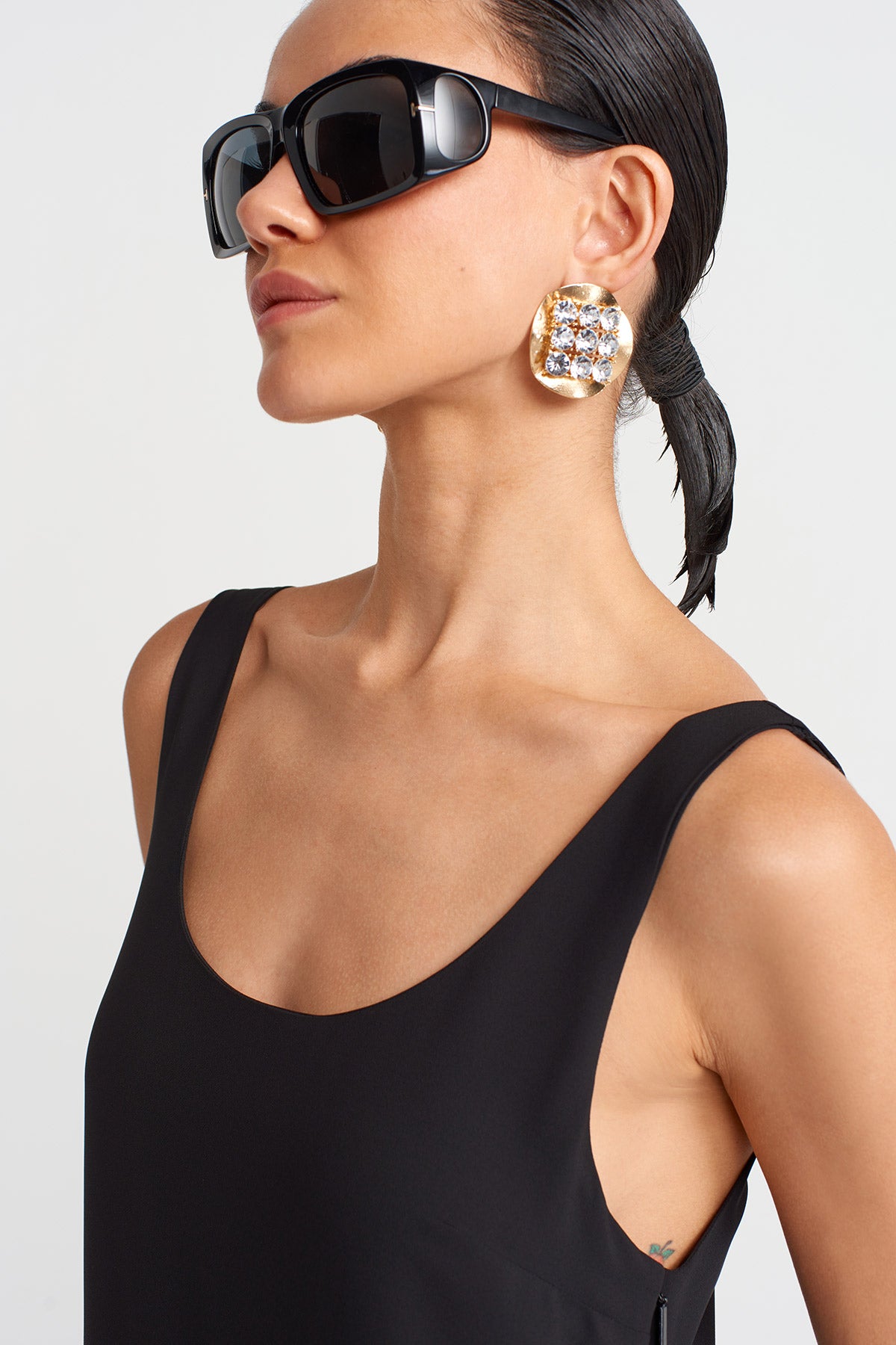 Siyah Kalın Askılı Şifon Elbise-Y254014145